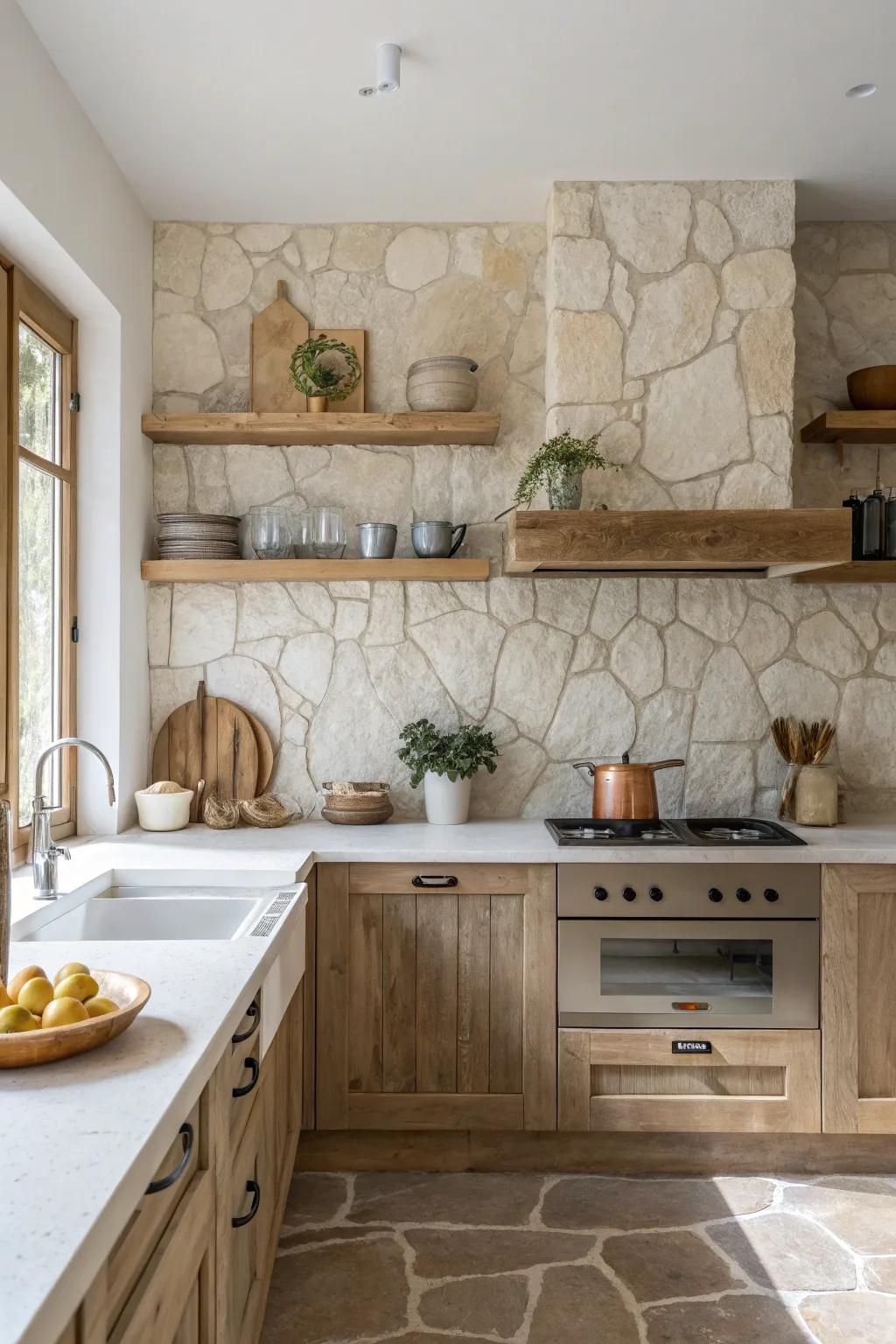 Blend earthy tones with metallic accents for a harmonious kitchen design that's both modern and timeless.