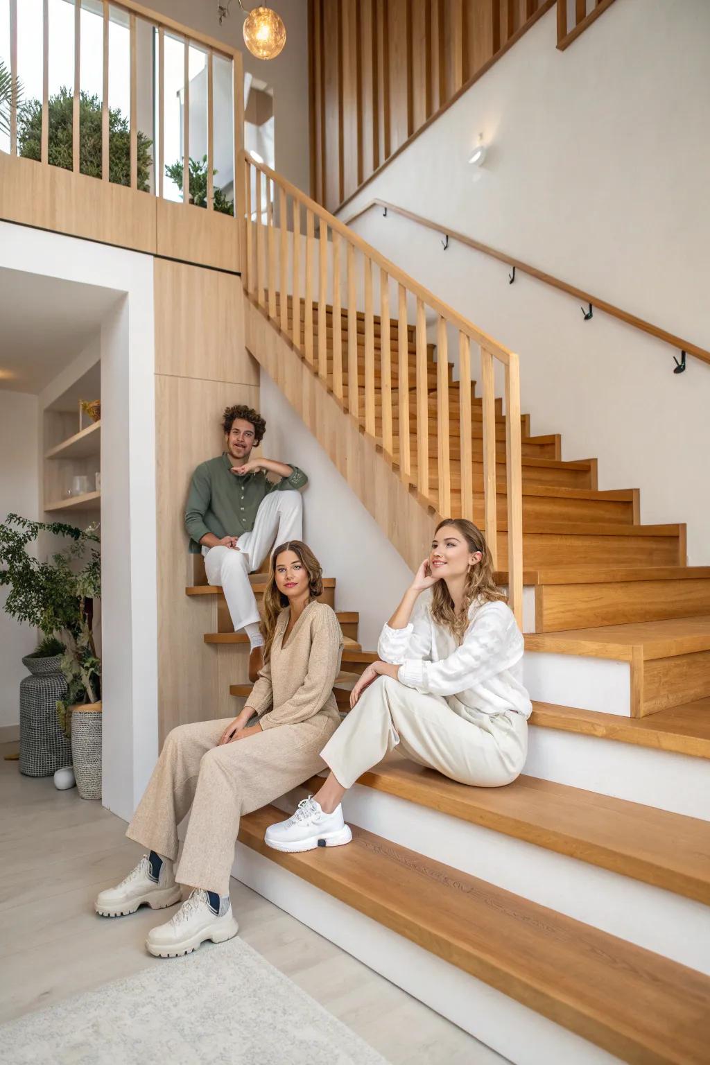 Elevate your photo game with a chic staircase pose that highlights your unique friendship.