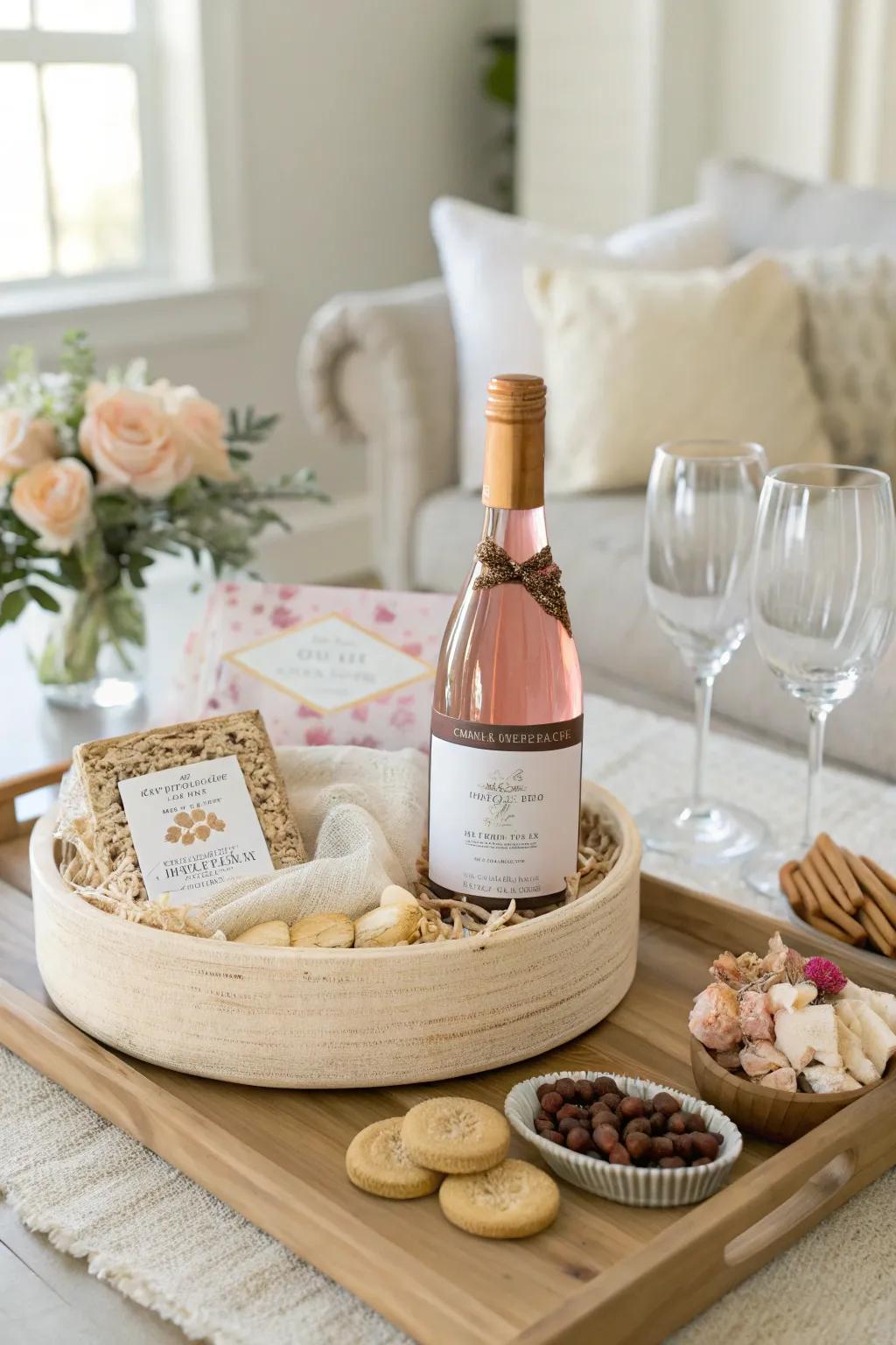 Celebrate love with a personalized wine basket that offers a touch of luxury.