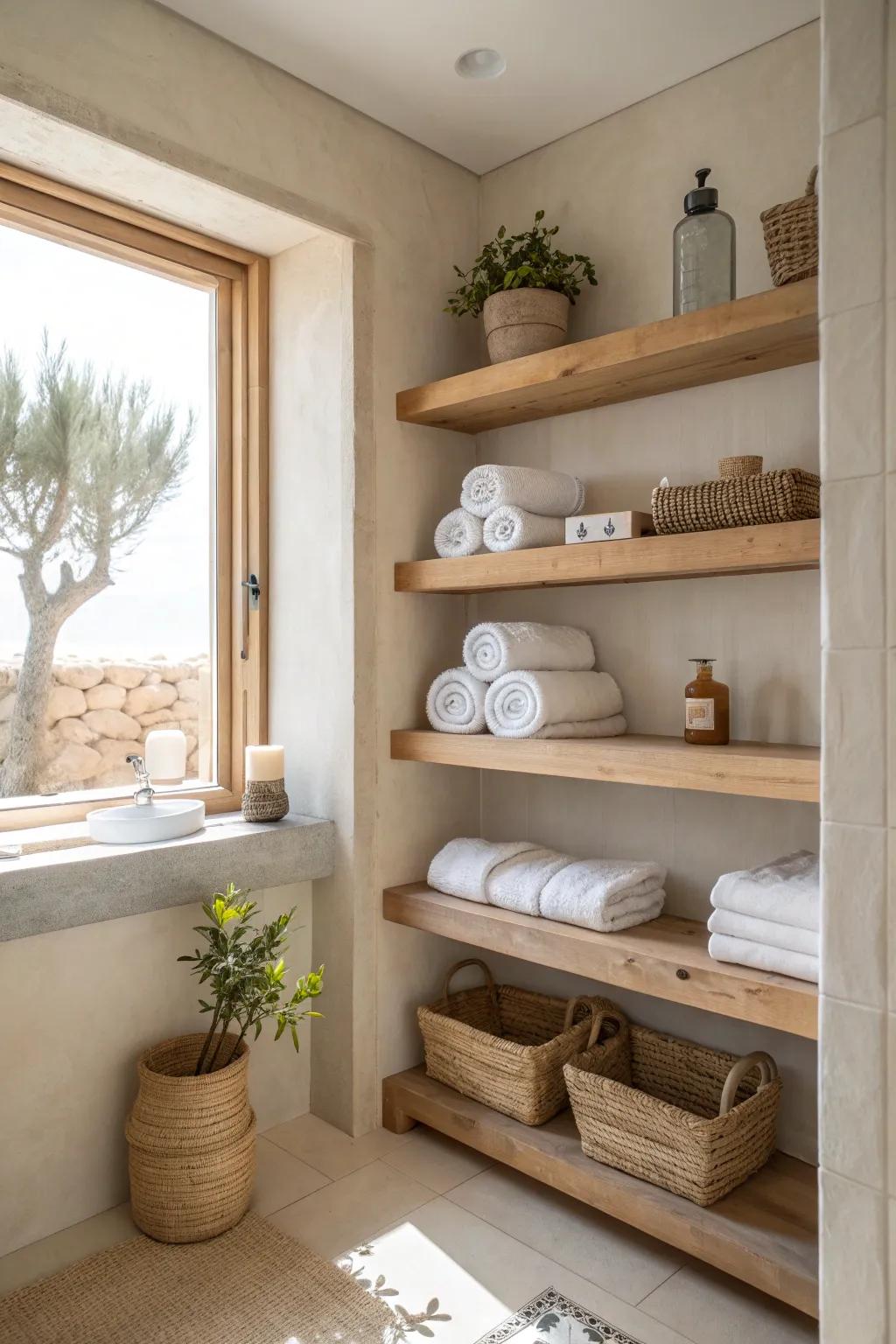 Open shelving adds function and flair, turning everyday items into part of your decor.