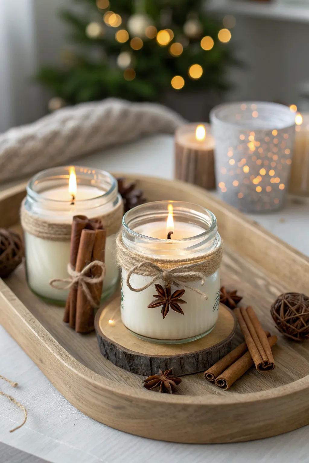 Illuminate your space with these charming candle jars, perfect for a cozy Yule evening.