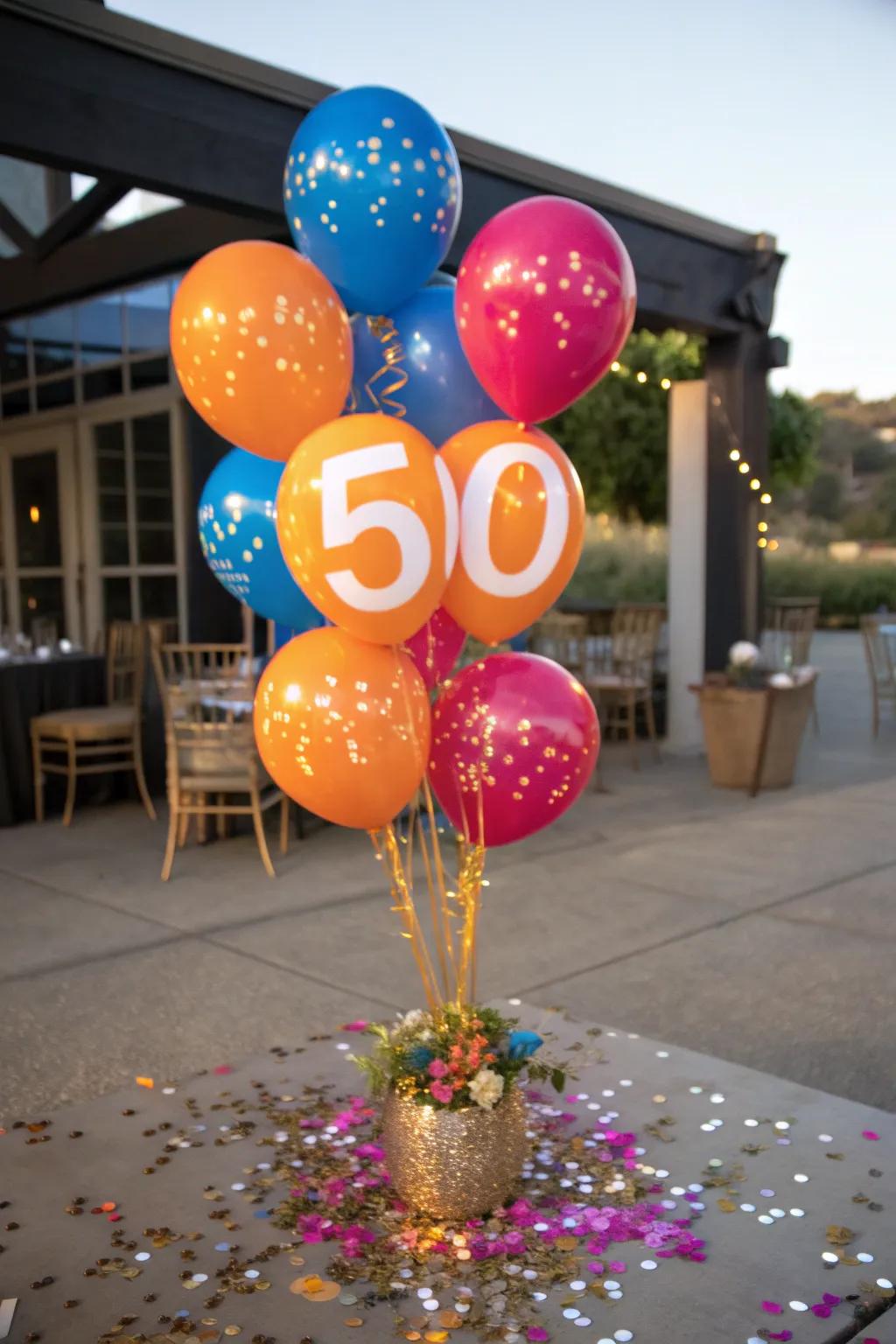 Bring a playful yet chic touch to your table with balloons and confetti celebrating the big 5-0. 🎈🎉 #PartyDecor #BirthdayIdeas