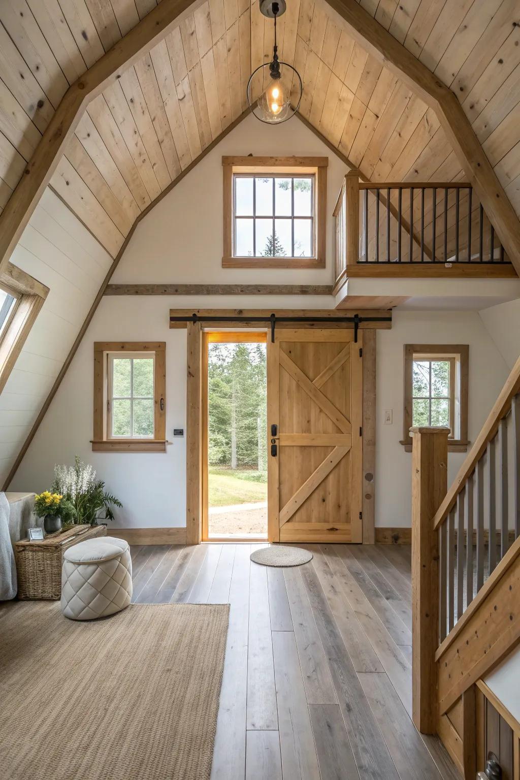 A gambrel roof loft door creates a striking silhouette and enhances barn aesthetics. 🌟 #BarnDesign #LoftLiving