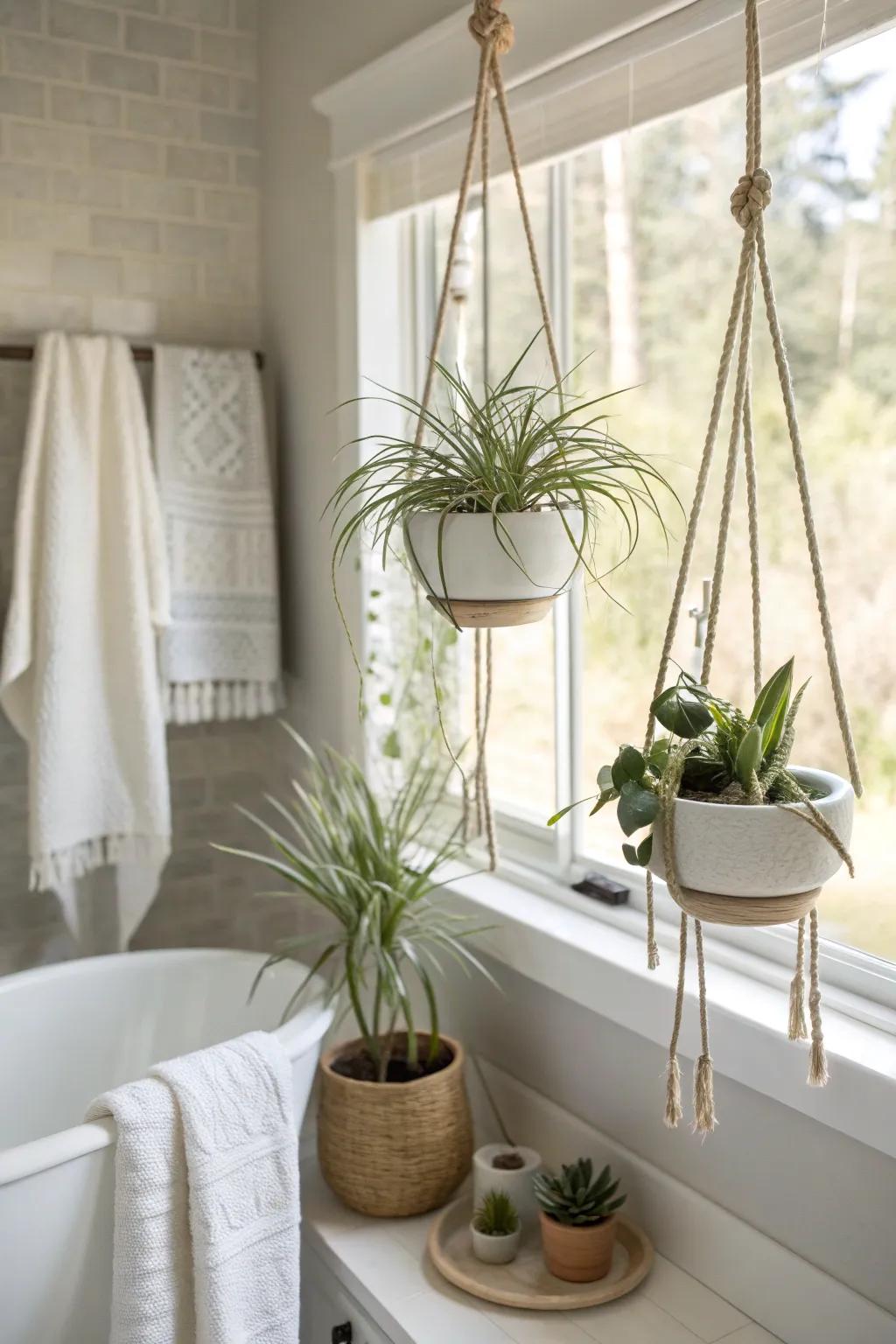 Elevate your bathroom decor with whimsical air plants that float in style. 🌬️ #PlantDecor #BathroomDesign