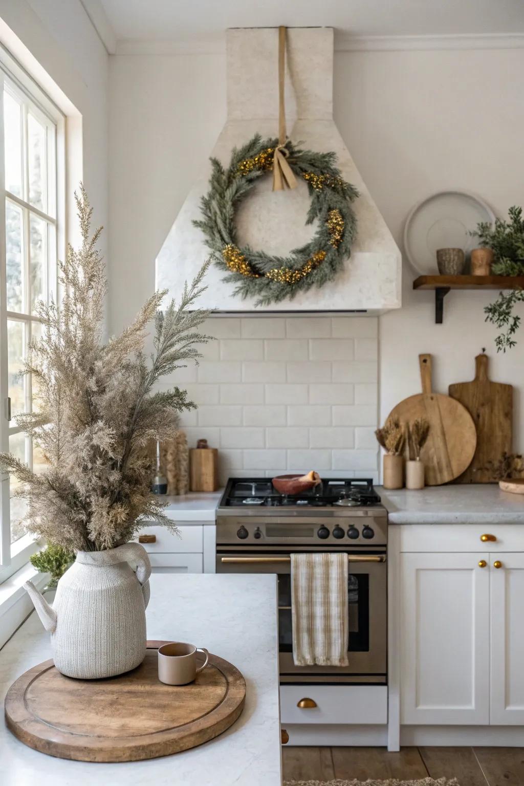 Celebrate the seasons with a beautiful wreath that adds a touch of nature to your kitchen. 🌿🍂 #SeasonalDecor #KitchenInspiration