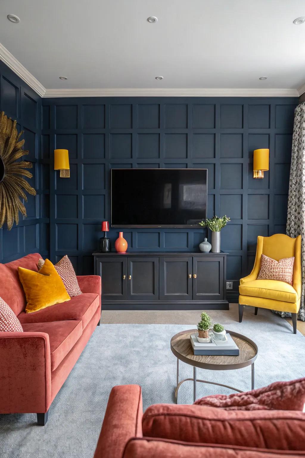 Dive into sophistication with a navy board and batten wall, creating a bold and inviting space. 🌟 #DecorGoals #HomeInspiration