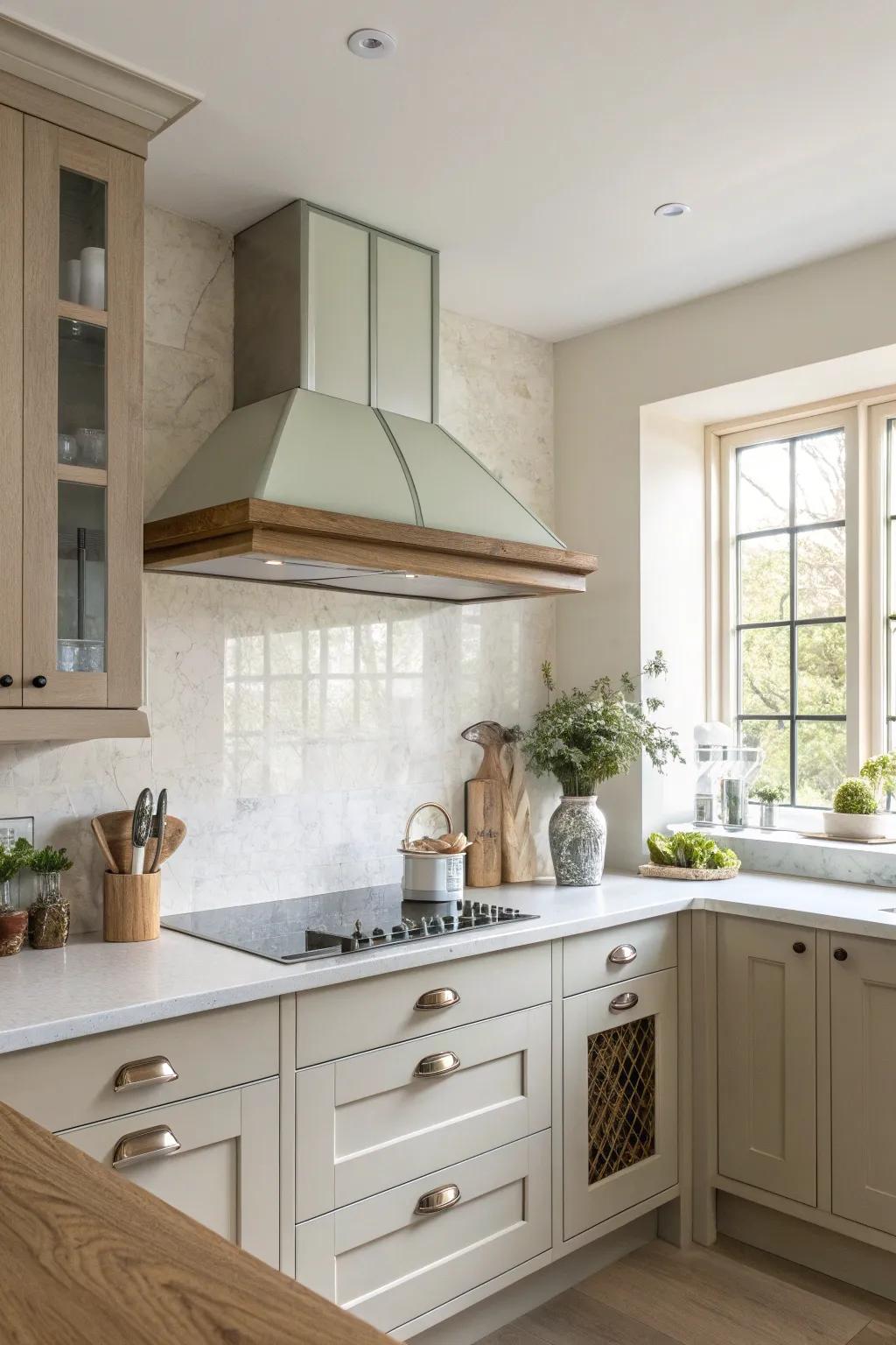 Embrace minimalism with a sleek modern range hood that enhances your kitchen's sophistication.