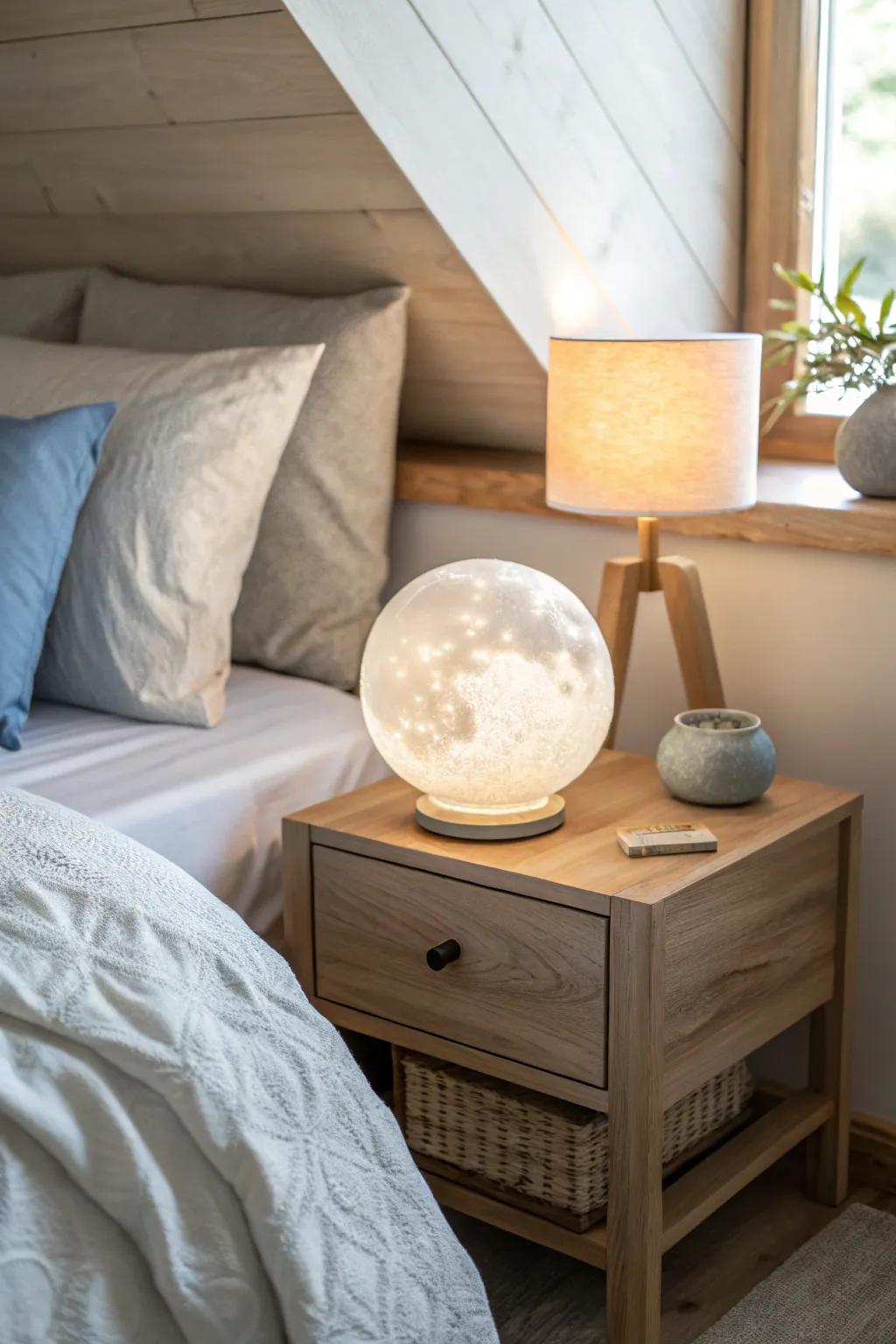 Illuminate your nights with a moon lamp that brings the serene glow of lunar magic to your space. 🌙 #BedroomDecor #MoonVibes