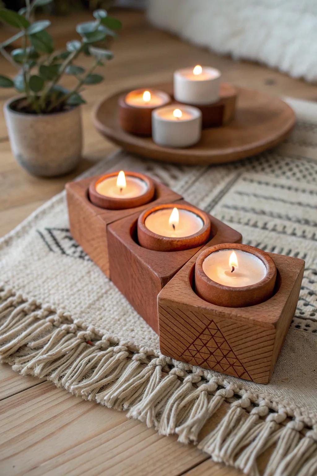 Handmade candle holders create a warm, inviting atmosphere. Craft your own to add a touch of personal charm. #CraftingJoy #HomeInspiration