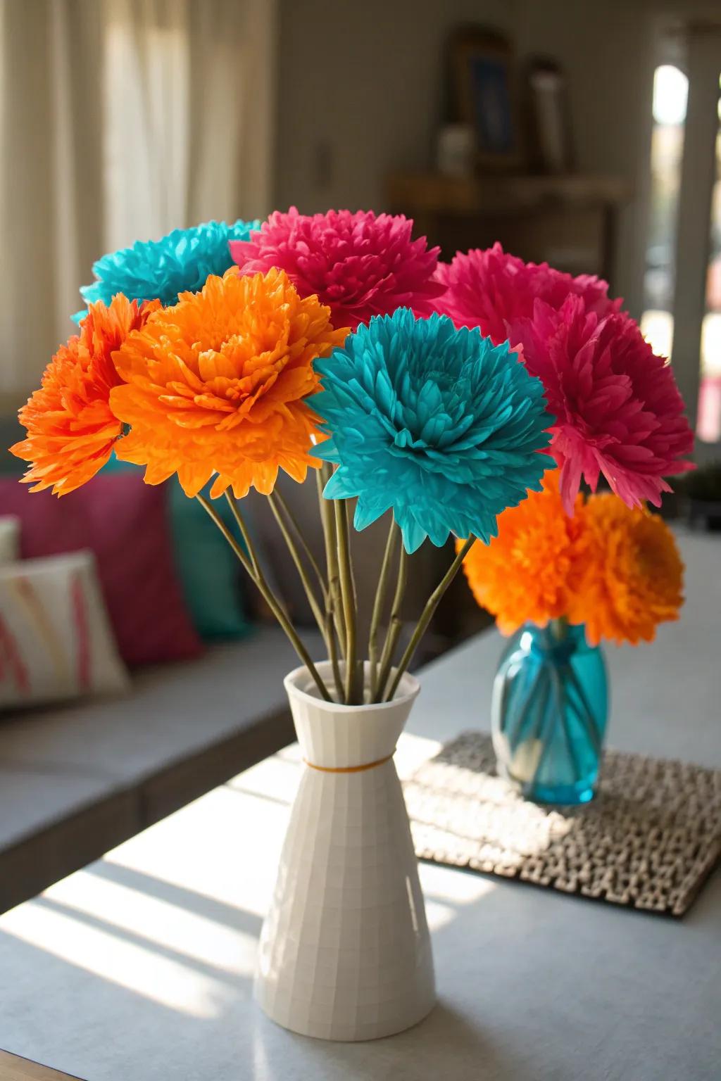 Brighten your table with handmade paper flowers that offer endless color possibilities. 🌸 #TableDecor #Inspiration