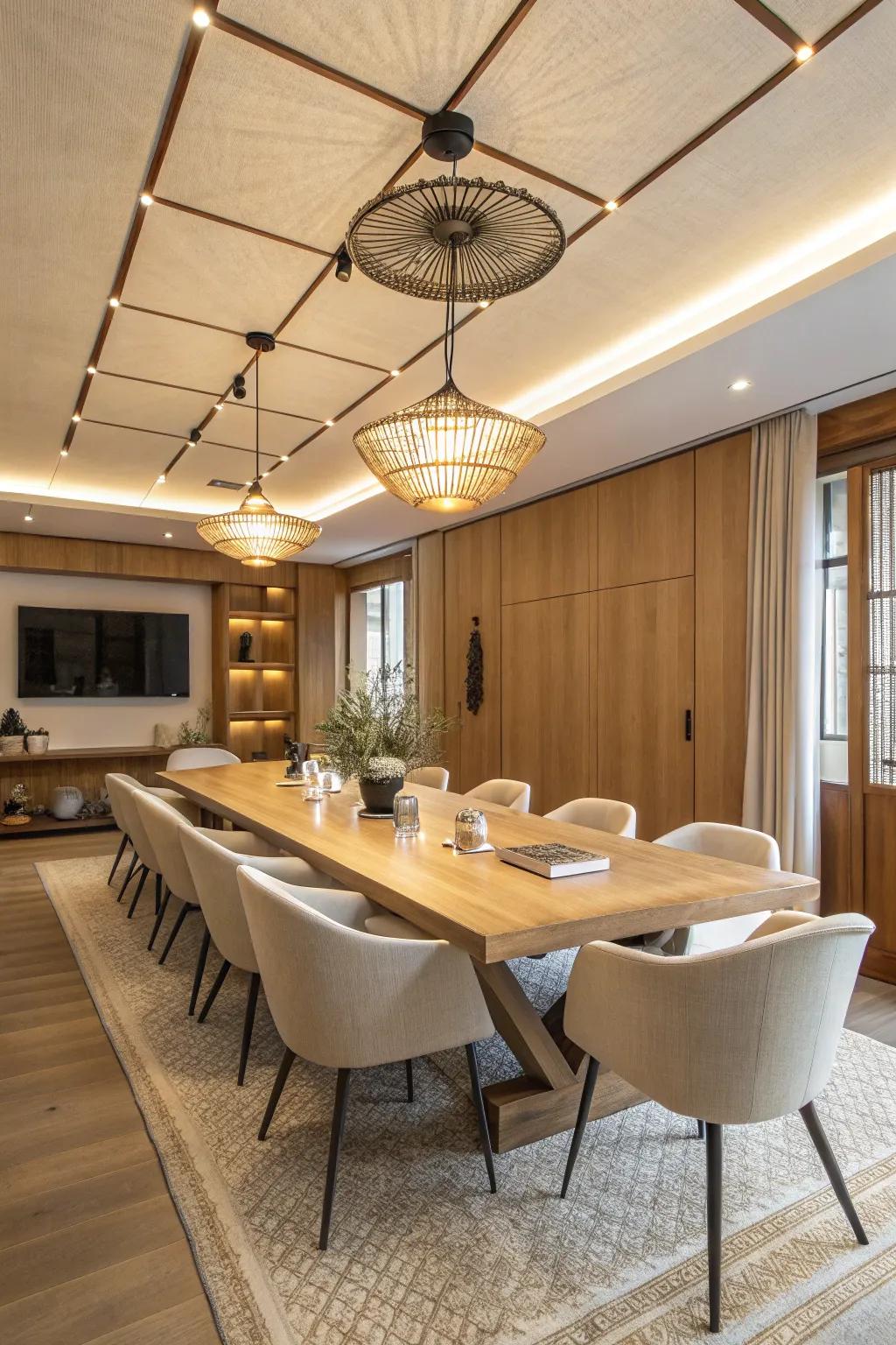 Harness the power of adjustable track lighting to spotlight key areas in your conference room. #LightingDesign #ConferenceRoom