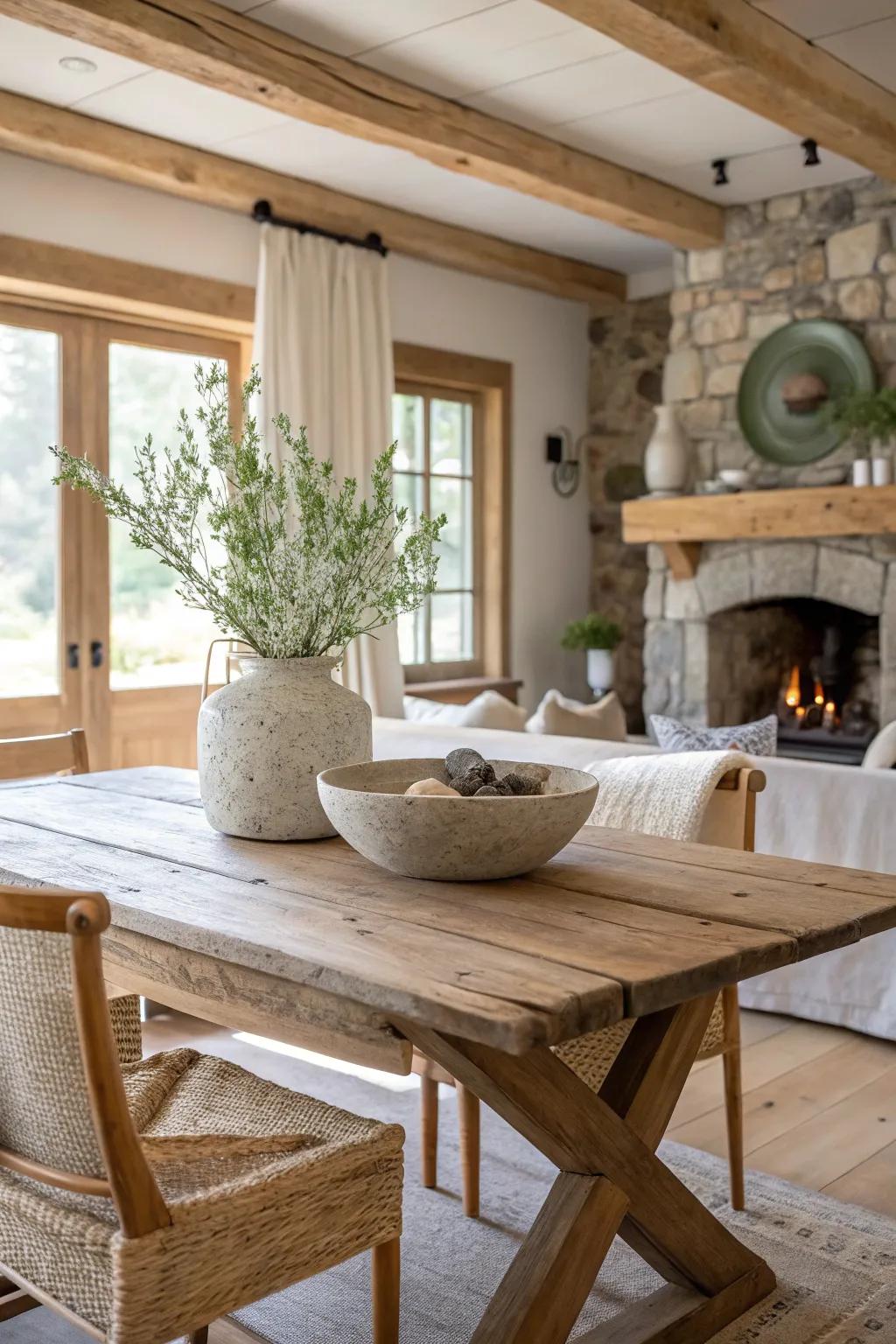 Bring the beauty of nature indoors with wood and stone accents for an effortlessly chic cottage look. 🌿 #NaturalDecor #CottageChic #InteriorInspiration
