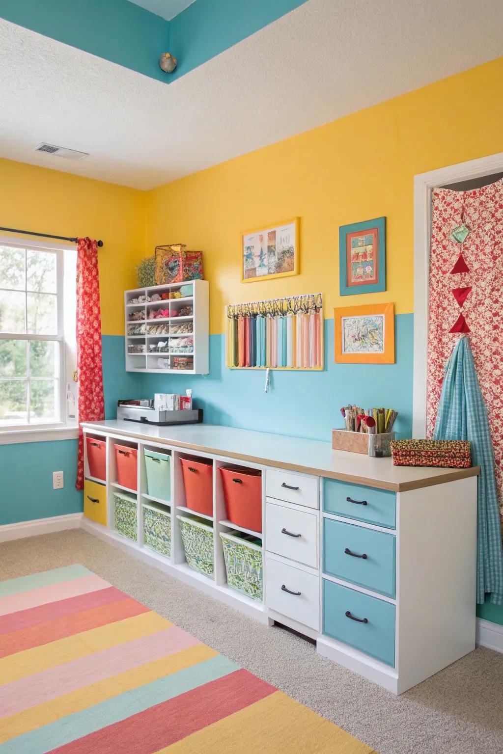 Maximize creativity with color blocking, defining unique zones in your craft room for different crafting activities. #ColorBlocking #CraftRoomIdeas