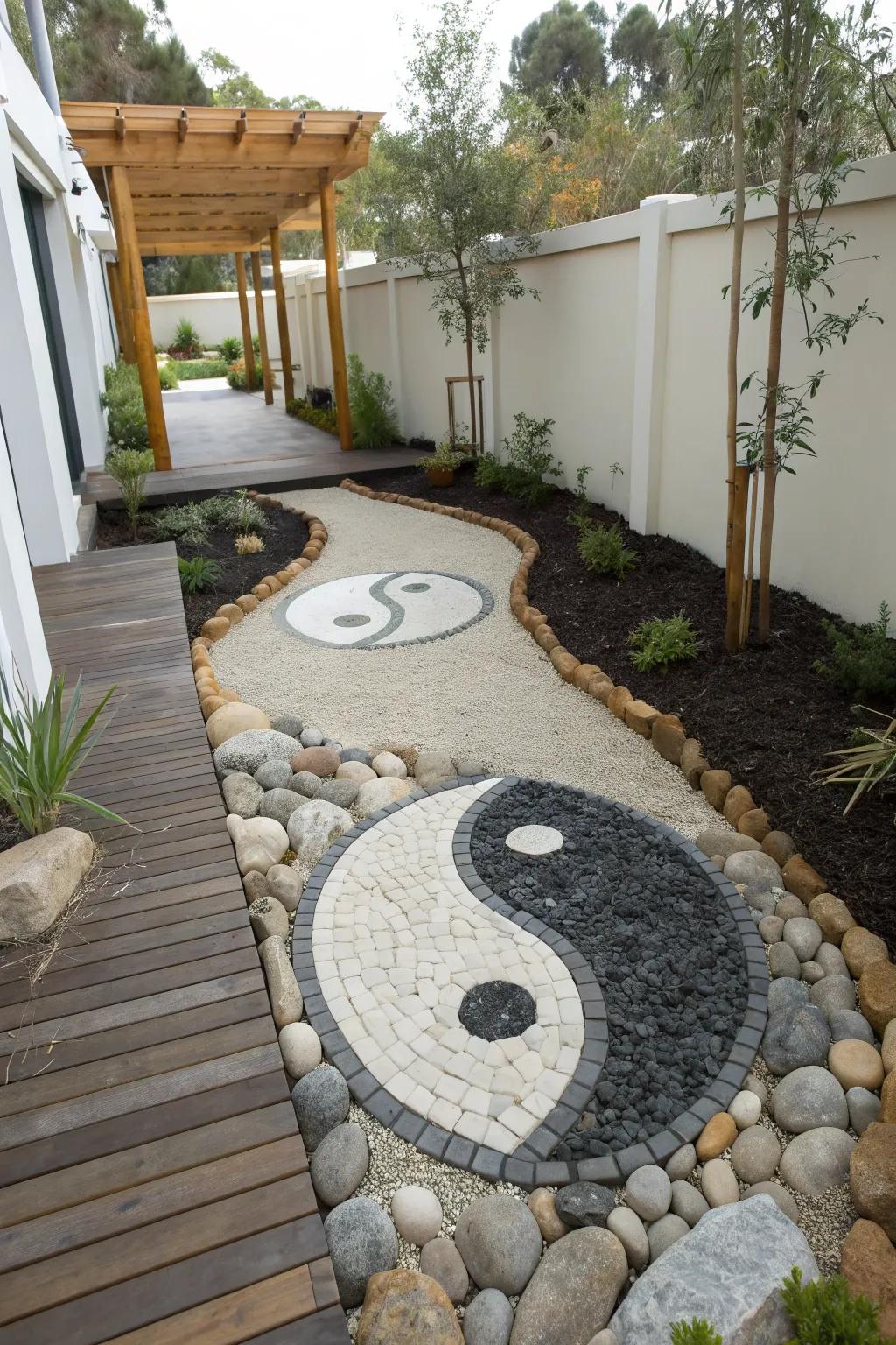 Transform your garden with a yin yang pathway that brings balance and beauty to your outdoor space. 🌿 #GardenDesign #OutdoorLiving #BalanceInNature