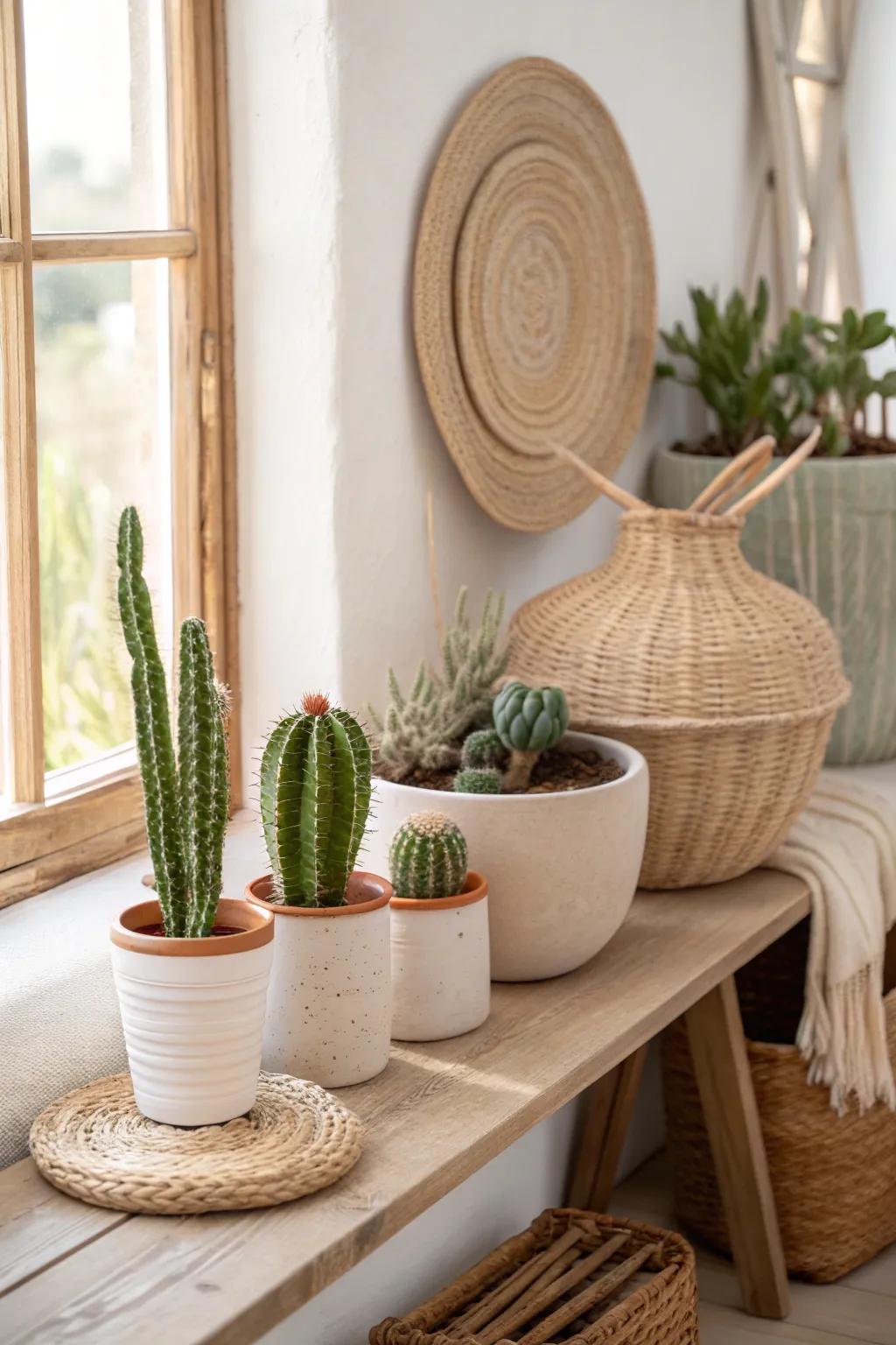 Add a splash of greenery with cacti and succulents that thrive in the sun and create a desert oasis indoors. 🌵 #DesertPlants #HomeDecor