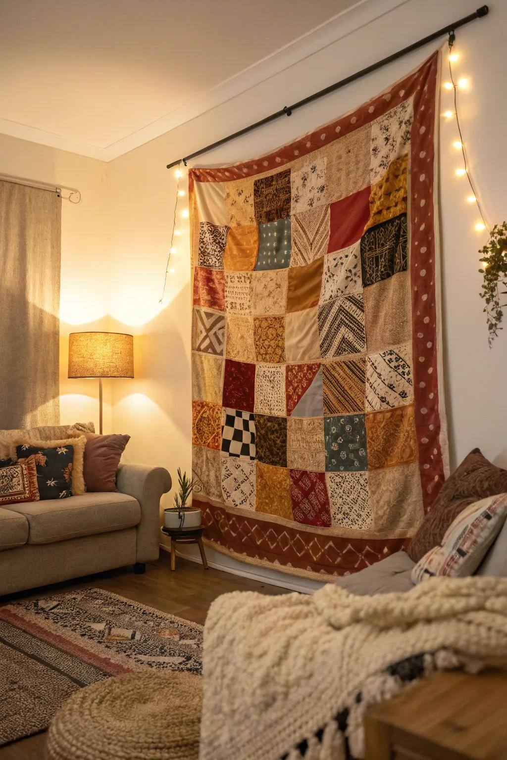 Wrap your space in warmth with patchwork collages that tell a colorful story.