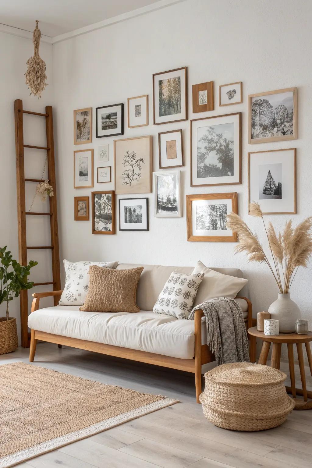 Unleash your creativity with an abstract photo wall that tells your unique family story. 🎨 #ArtisticDecor #FamilyWall