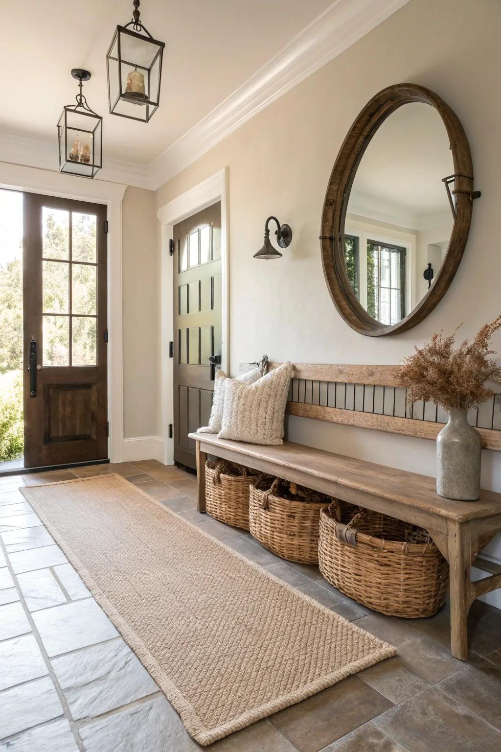 A neutral palette creates a serene and cohesive farmhouse look. 🌿 #FarmhouseStyle #ColorPalette
