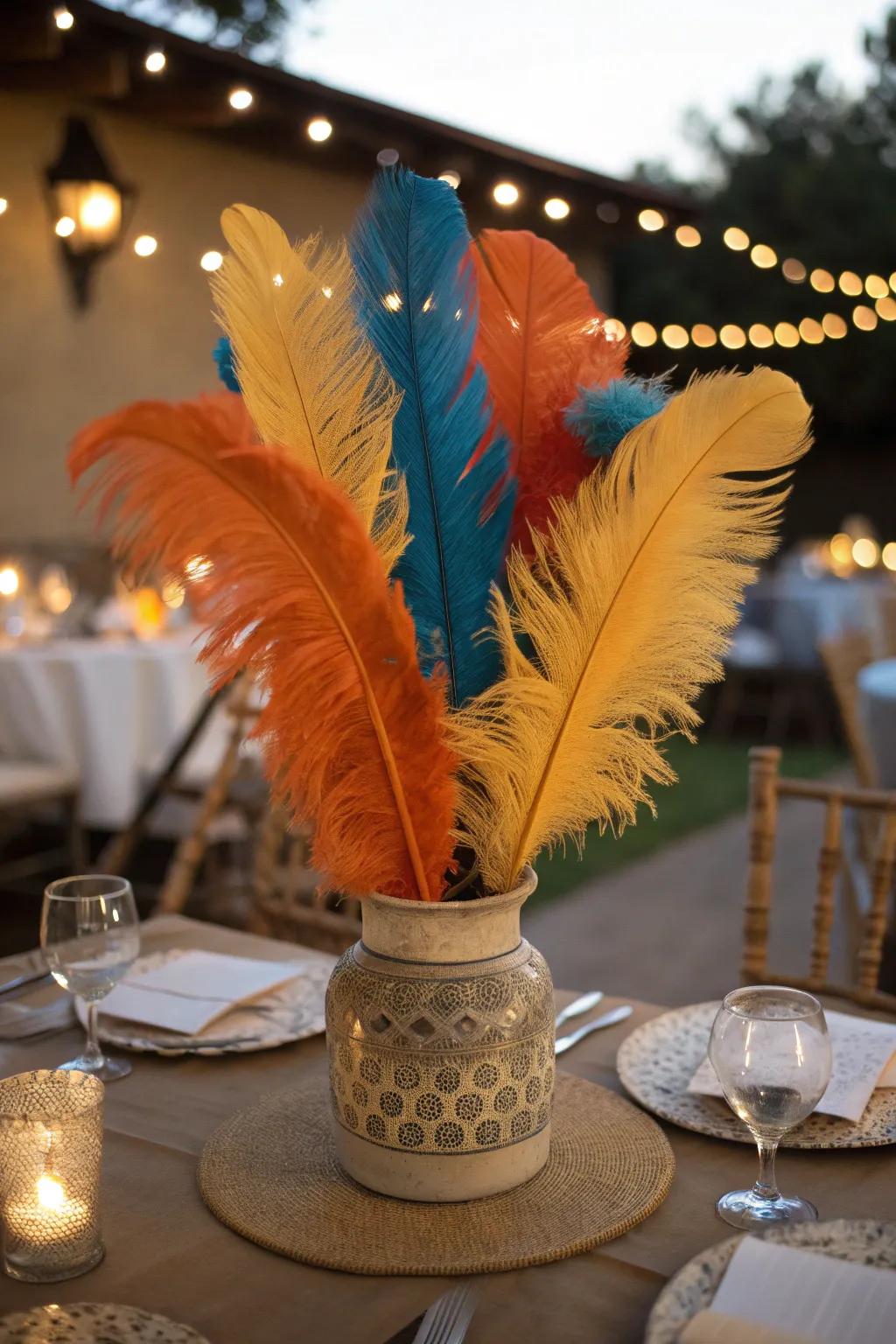Create a captivating tablescape with a feather centerpiece that wows your guests. 🌿✨ #TableDecor #FeatherCenterpiece