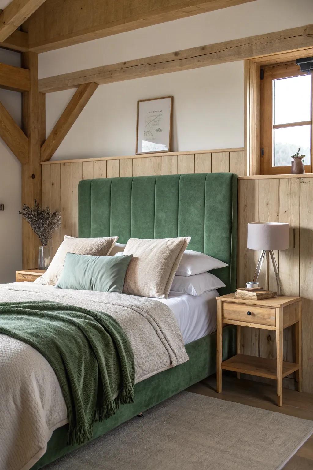 Feel the luxury of velvet with a green headboard that promises comfort and style. ✨ #VelvetDreams #HomeComfort