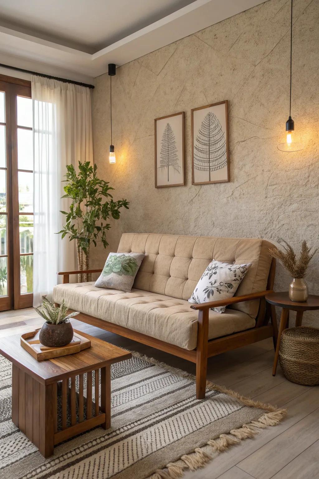 Effortless style and functionality with a modern futon sofa bed in your guest room. 🌟 #FutonStyle #SpaceSaver #MultiFunctional