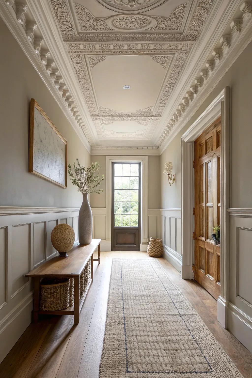 👑 Crown your hallway with elegance and sophistication. #CrownMolding #HomeElegance #InteriorDesign