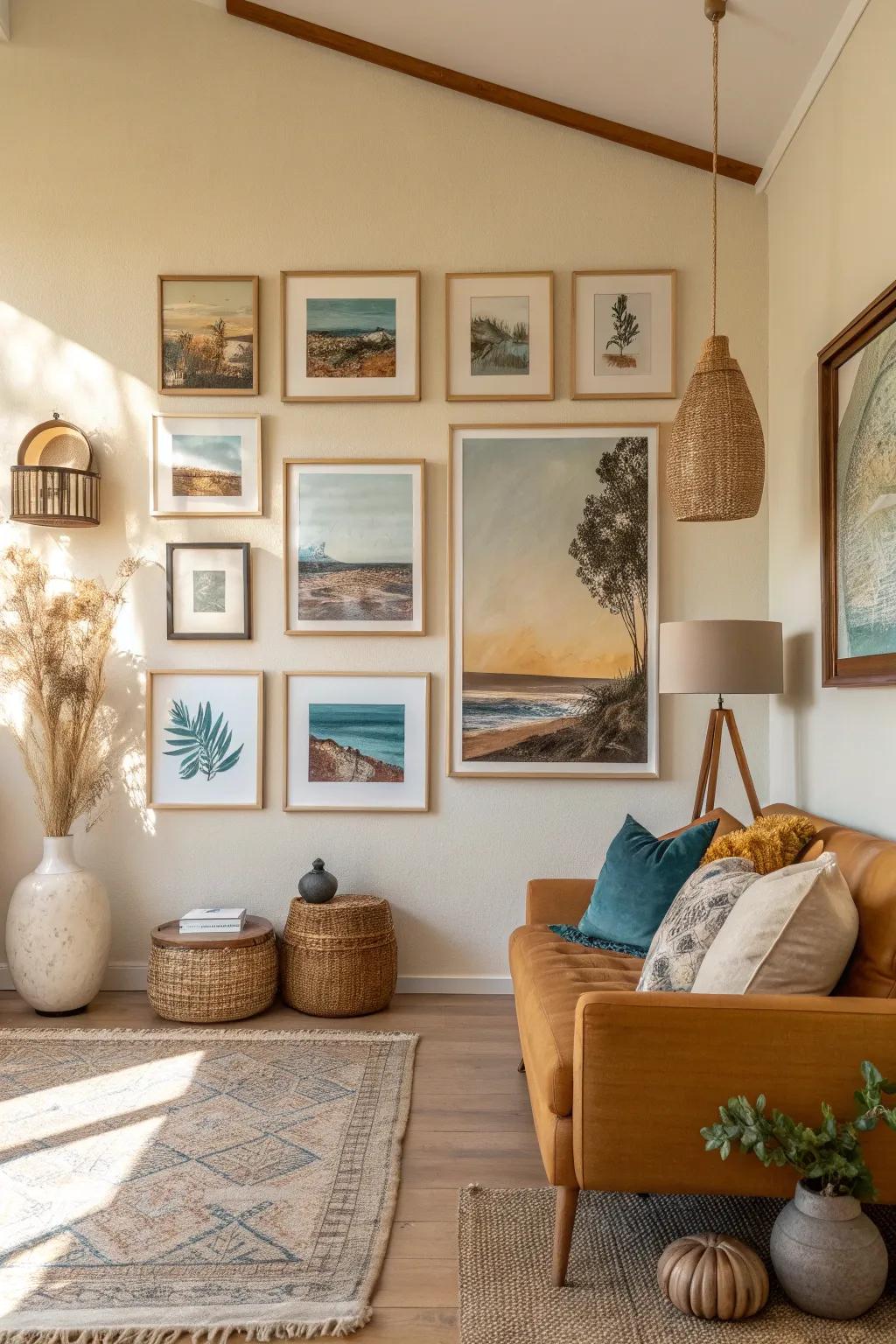 Explore the beauty of mixed media for a dynamic and engaging wall display. #ArtMix #InteriorInspo 🎨