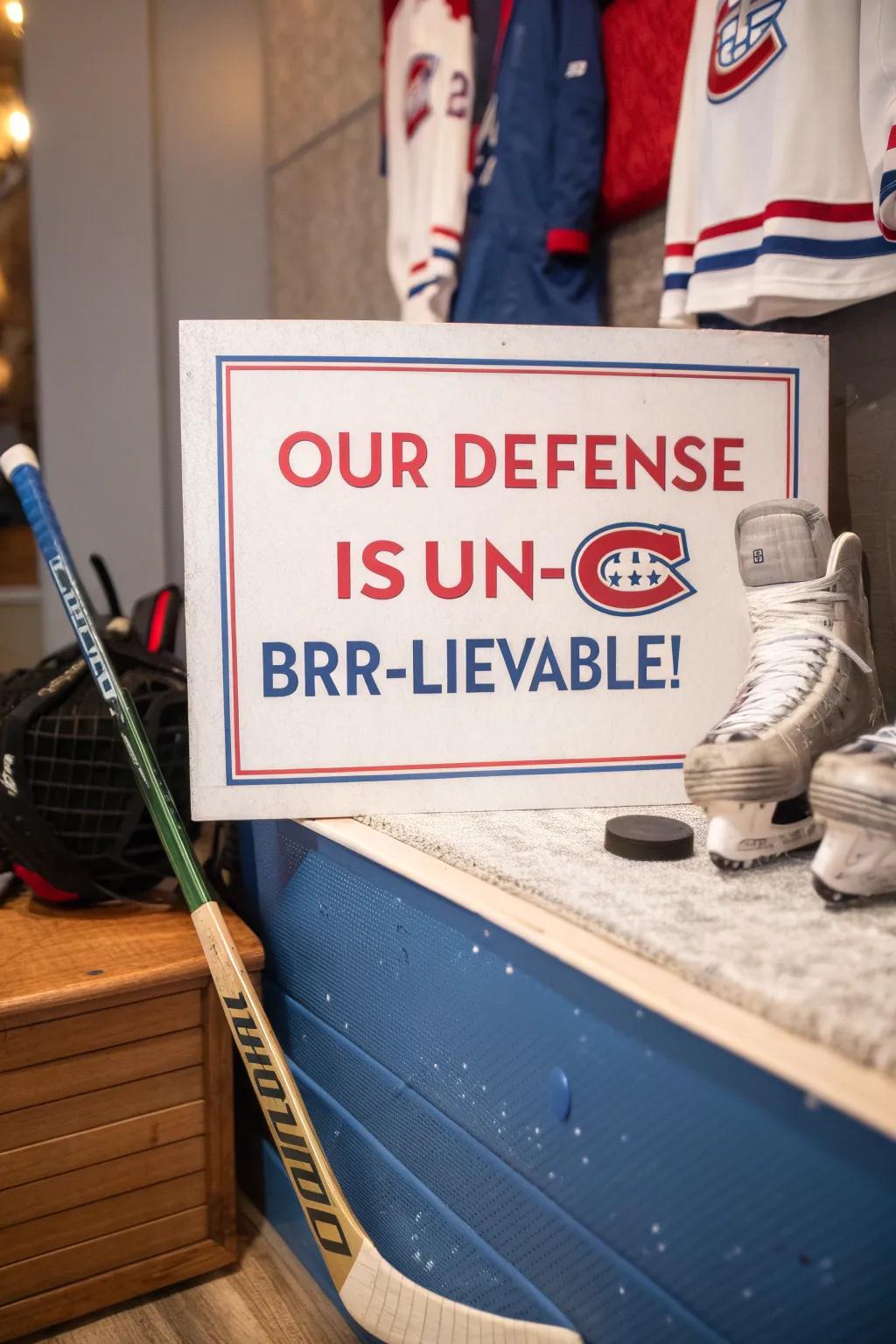 Bring a smile to your space with a witty pun that scores big on humor and style! 😊 #HockeyHumor #HomeDecor