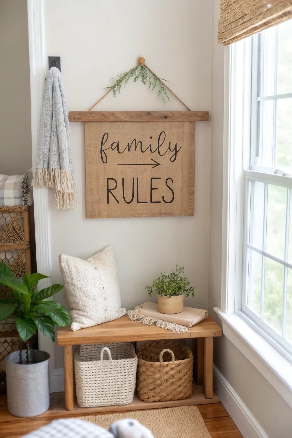 Make your family rules a centerpiece with a custom sign that showcases your unique family spirit.