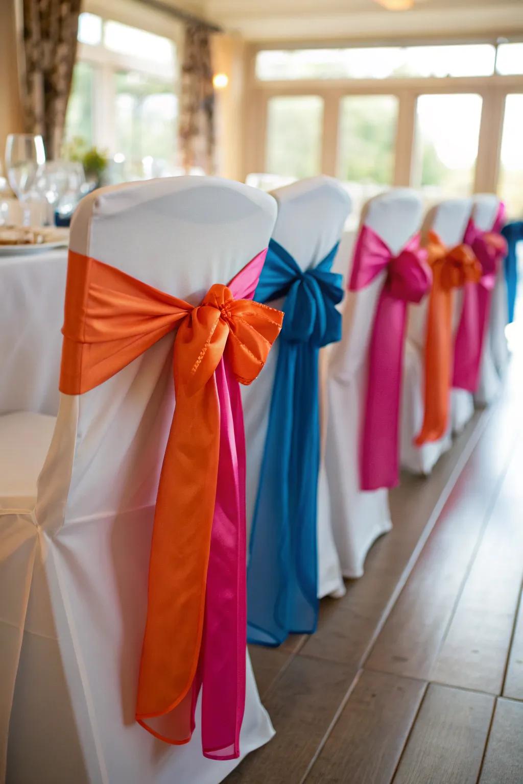 Ribbons tied into bows add a festive and personal touch to your seating arrangement. 🎀