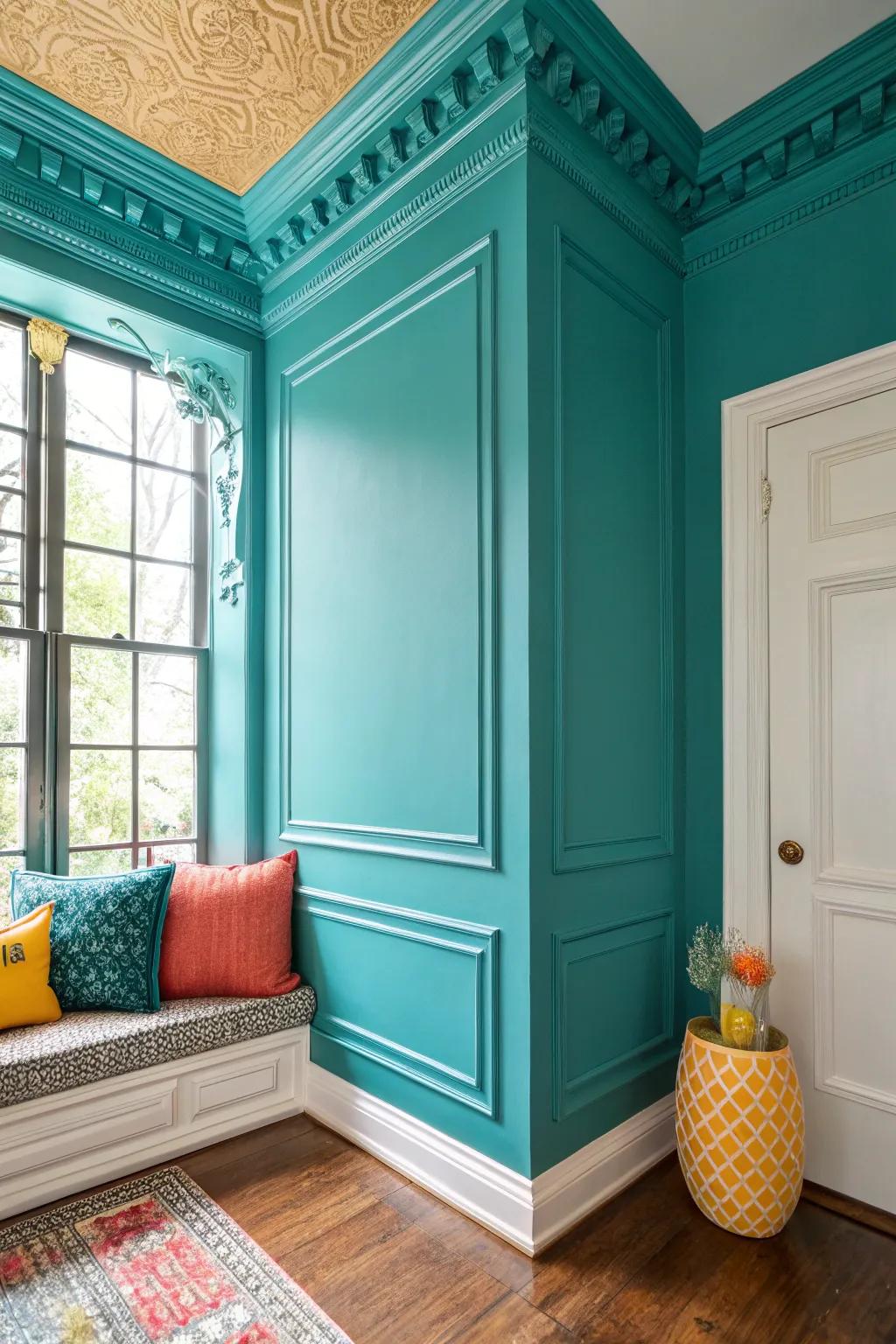Crown molding brings a touch of luxury, creating a polished look at the ceiling's edge.