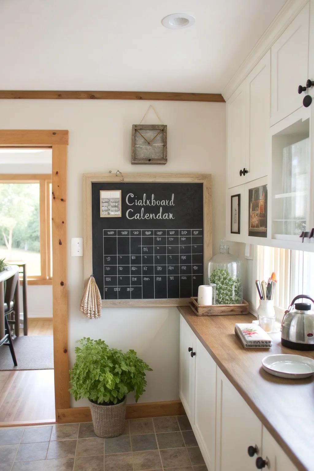 Stay on top of your schedule with a chalkboard wall calendar that's both functional and stylish.