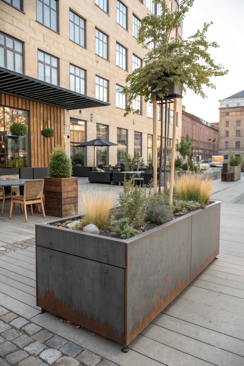Create an urban oasis with industrial-style planters that add a modern edge. 🌿 #UrbanGarden #IndustrialDesign
