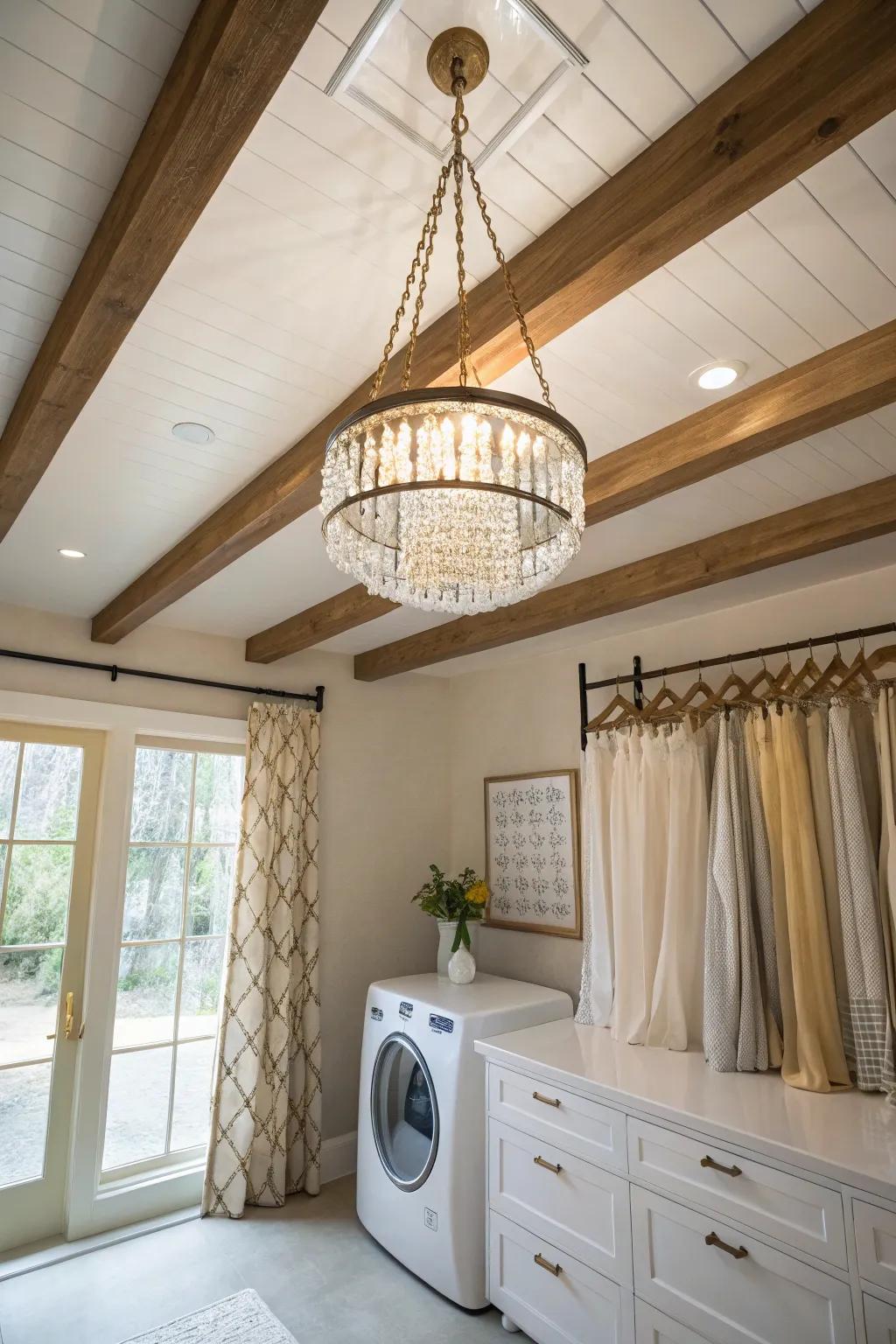 Elevate your laundry room with a chandelier that adds a touch of elegance and sophistication.