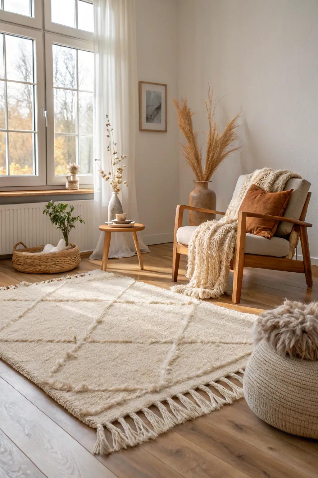 Elevate the comfort of your space with a plush area rug. #CozyVibes #LivingRoomIdeas #InteriorDesign 🛋️