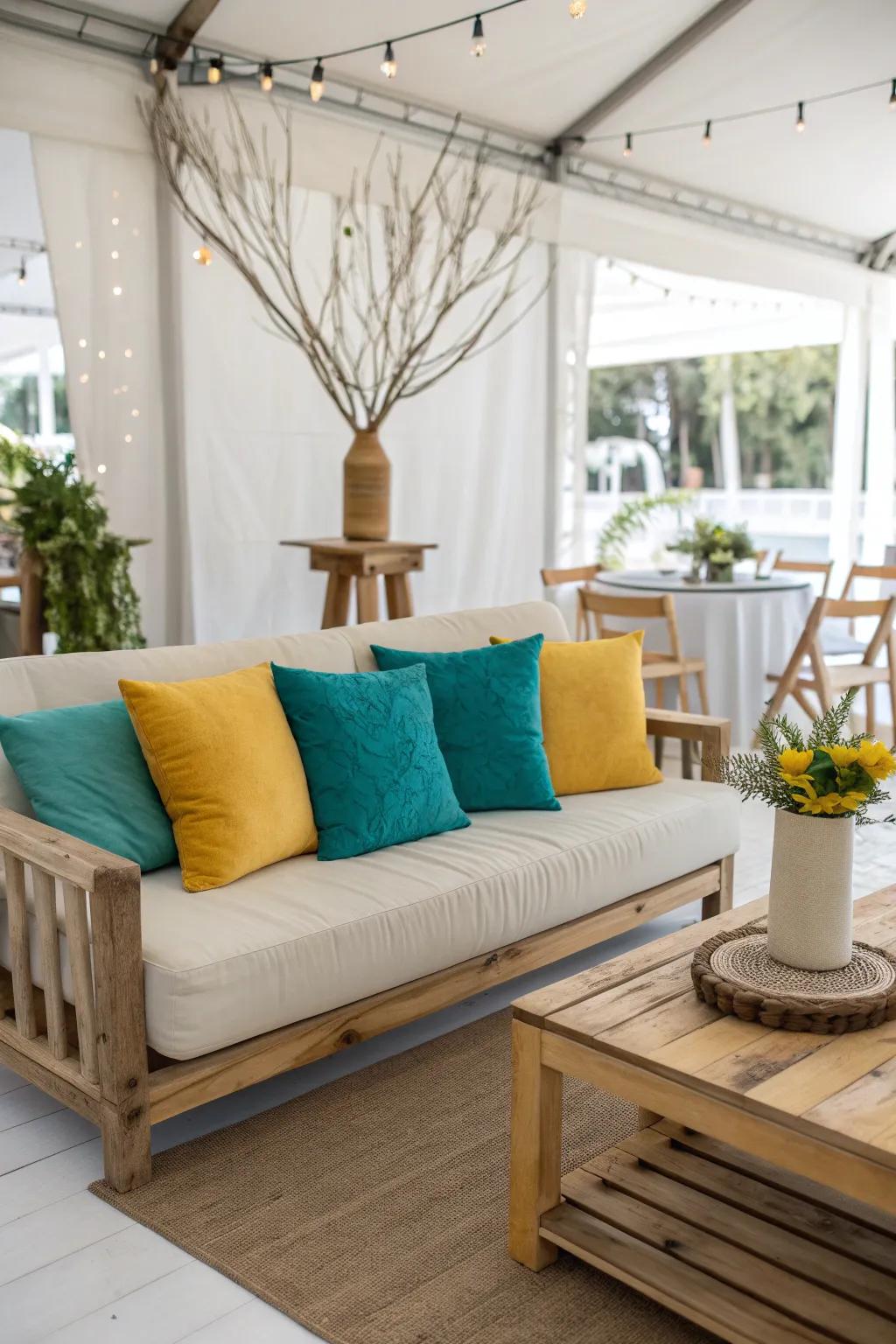 Add a splash of vibrant color to bring your lounge to life and spark conversations. 🛋️ #VibrantColors #PartyDecor