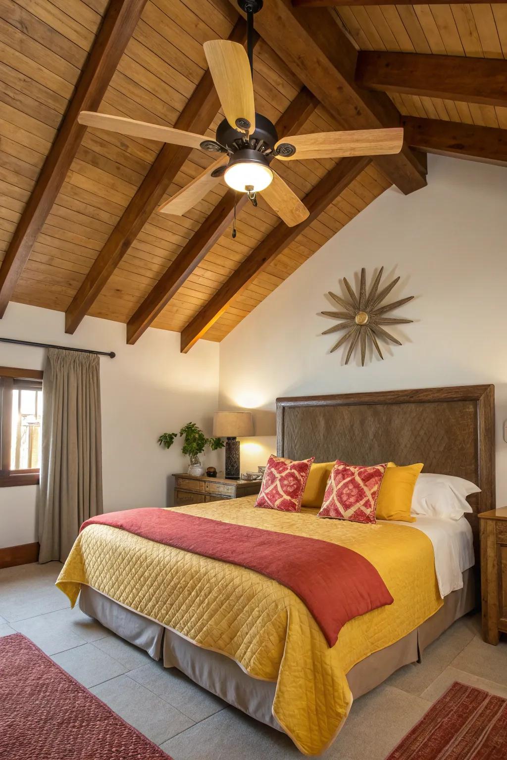 Bring warmth and charm to your room with a wooden ceiling fan. 🌿 #WoodDecor #WarmInteriors #BedroomInspo