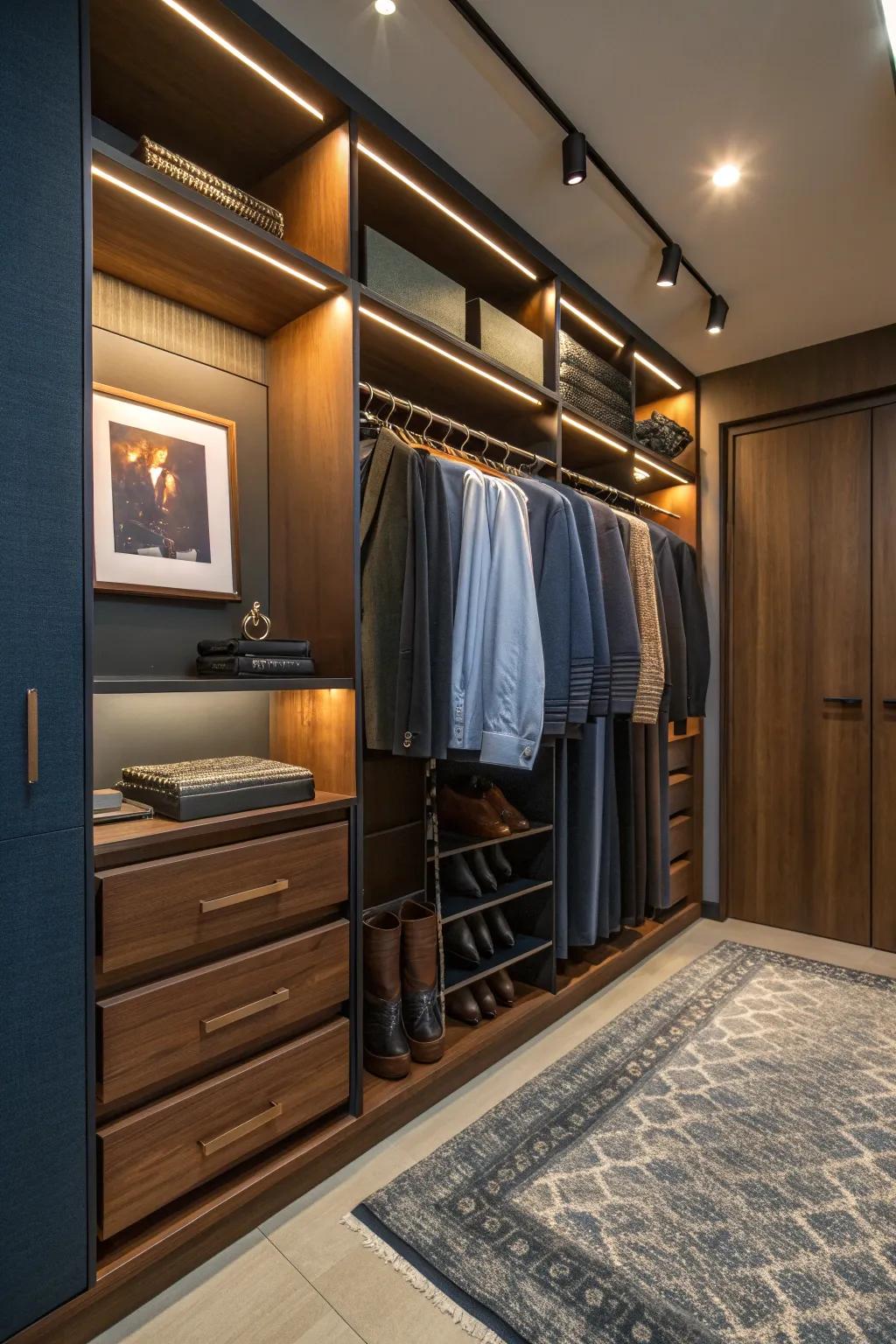 Slide-out racks for pants keep your wardrobe tidy and accessible. #ClosetHacks #MensFashion