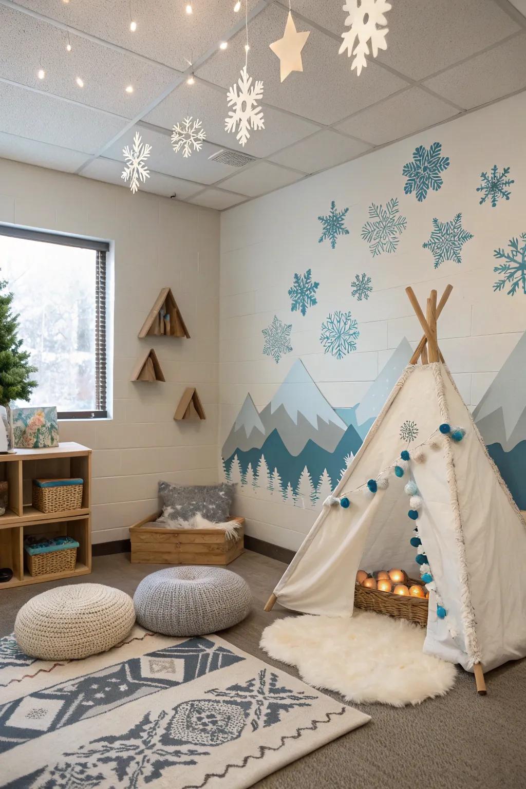 Turn your classroom into a winter wonderland that's both cozy and inspiring. ❄️ #WinterDecor #ClassroomVibes