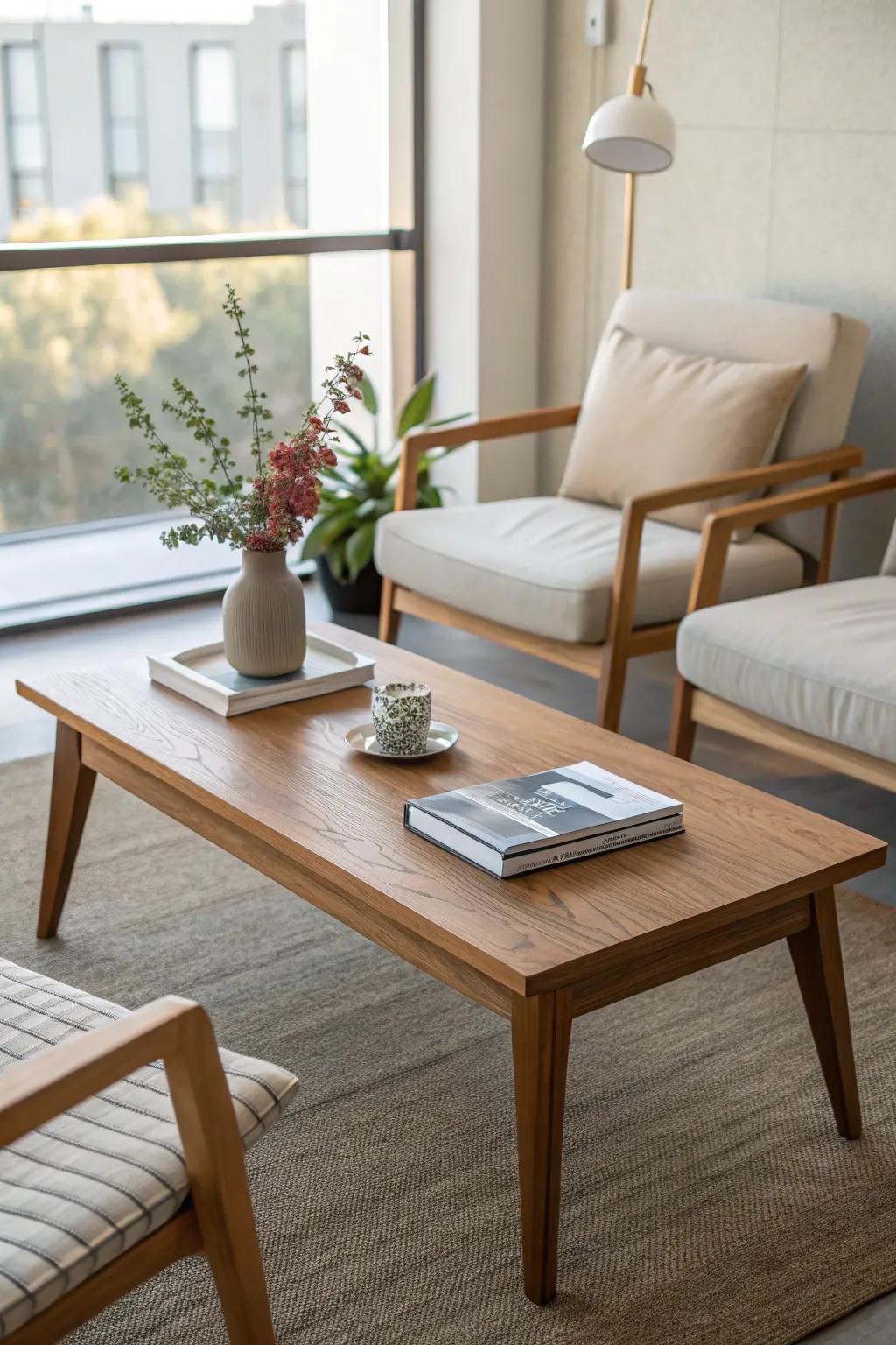A sleek coffee table is both functional and stylish, perfect for meetings or a decor display. #OfficeStyle #InteriorDesign #Workspace
