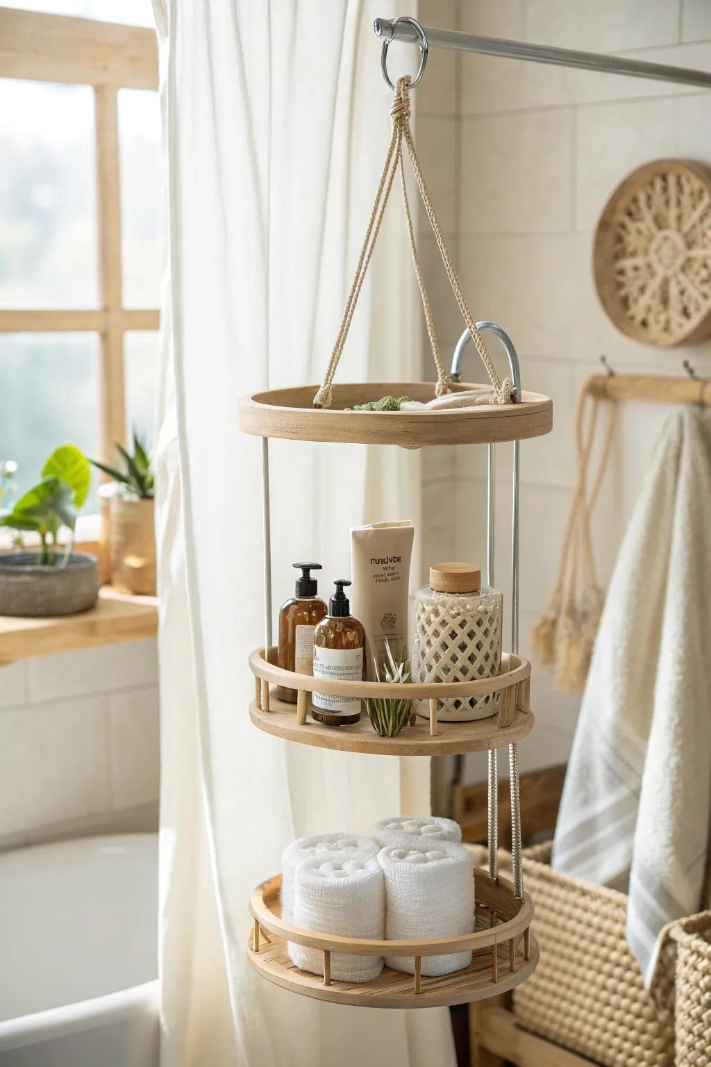 Effortlessly add storage with a hanging shower caddy! 🛁 #ShowerStorage #HomeHacks