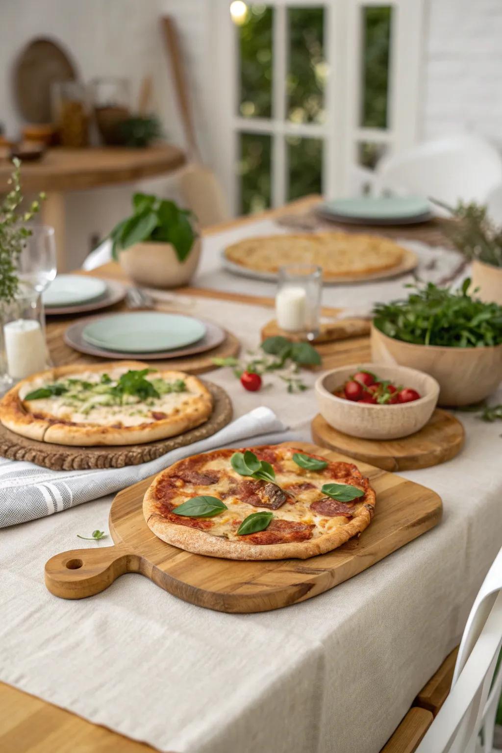 Rustic wooden boards add a touch of authenticity and style to your pizza presentation. 🍕 #PizzaNight #TableDecor #HomeStyle