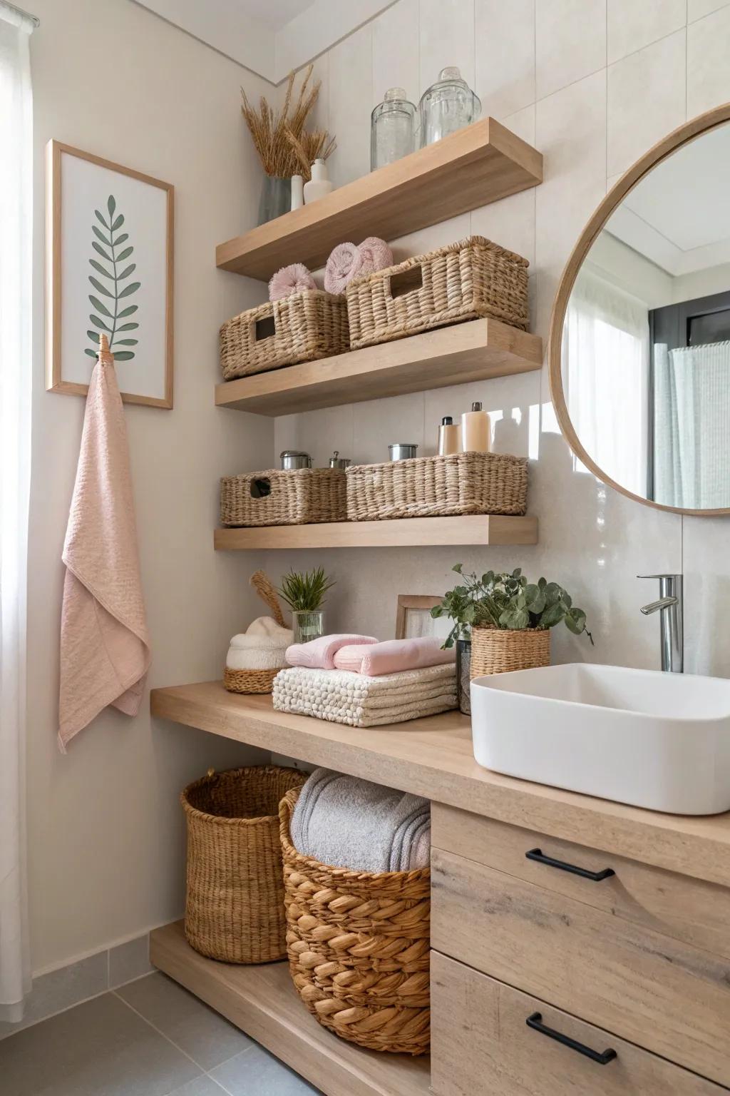 Keep it stylish and organized with chic storage solutions in your teen's bathroom. #StorageSolutions #OrganizedLiving
