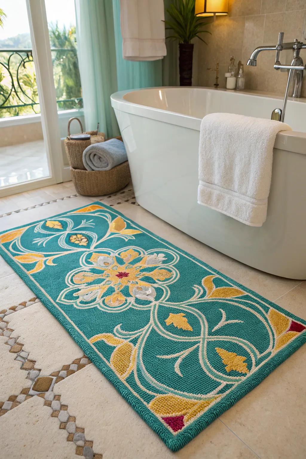 Step into a sanctuary of relaxation with a tile rug inlay that whispers luxury. #SpaVibes