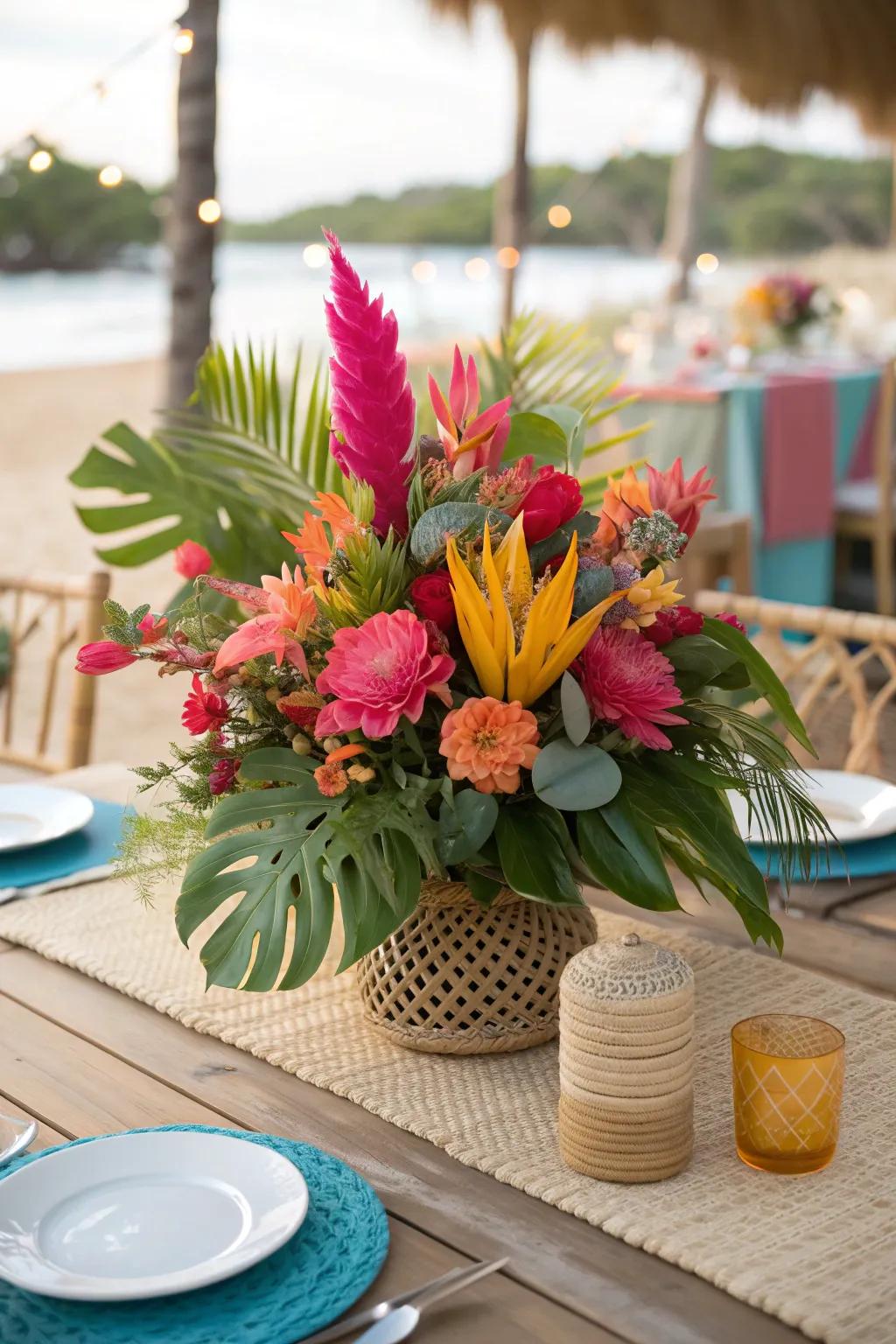 Lush floral arrangements bring the tropics to your table. #FloralInspiration #TropicalDecor 🌺