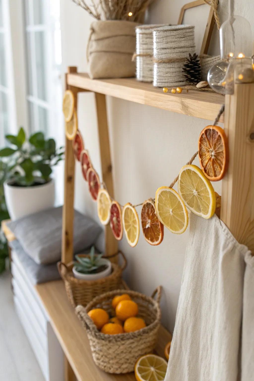 Add a touch of sunshine with this vibrant citrus garland! 🍊 #YuleDecor #DIYDecor