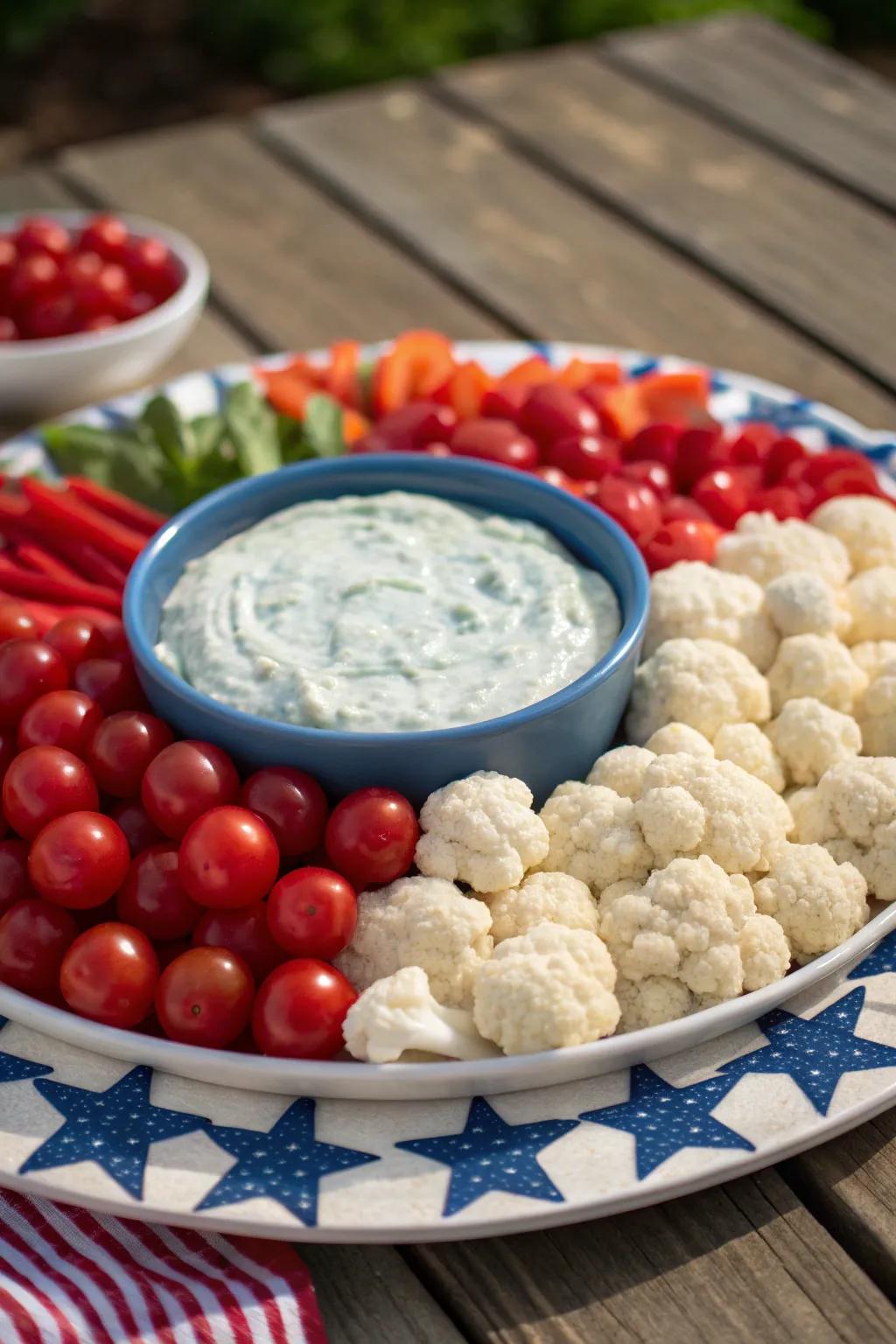 Elevate your veggie tray with a patriotic dip that’s sure to be a hit at your party.
