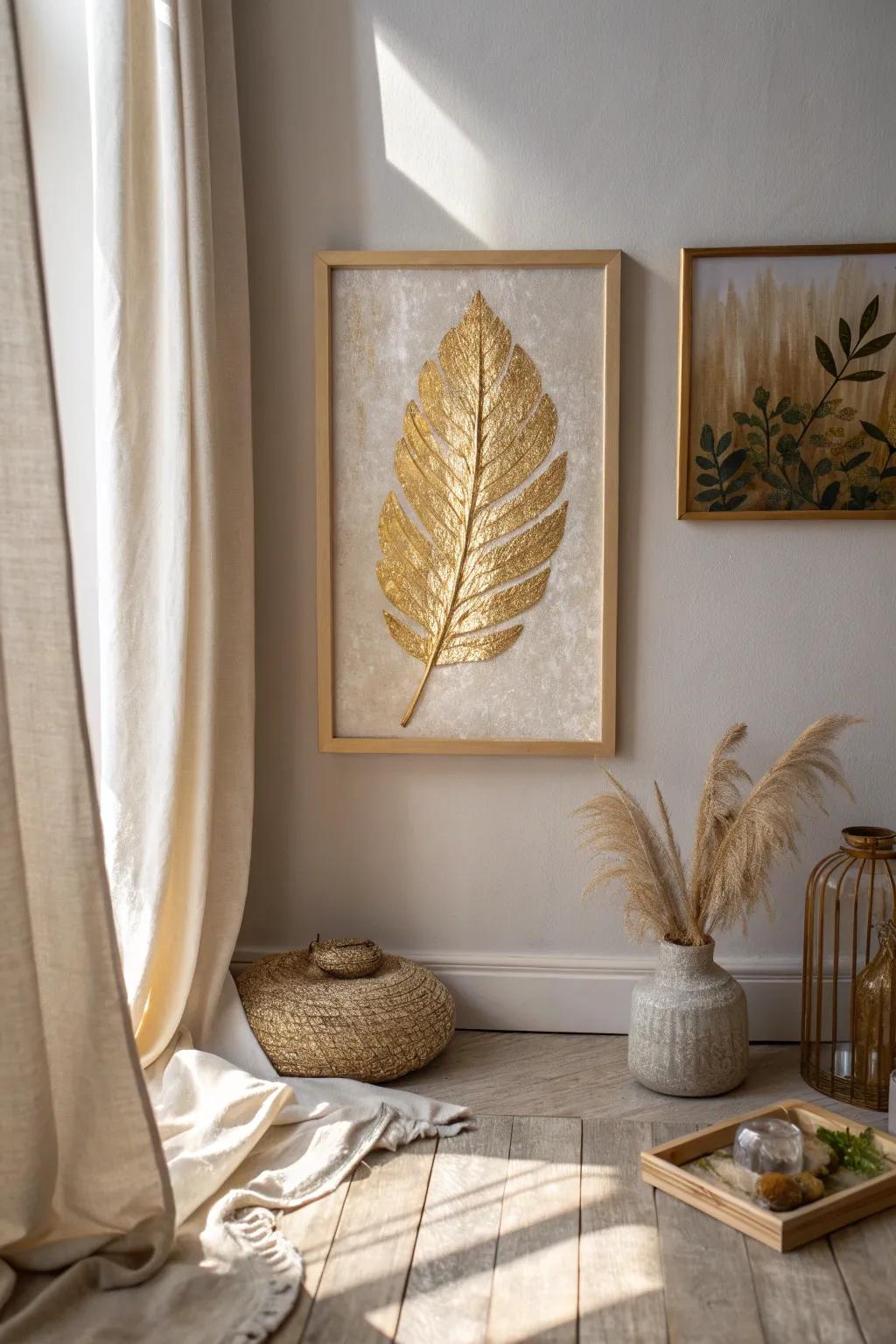 Unleash your creativity with mixed media art that blends gold leaf with unexpected materials.