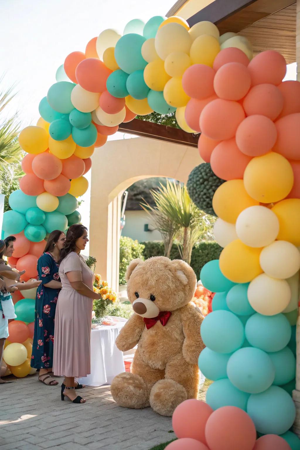 Teddy bears add a playful and heartwarming touch to any balloon arch.