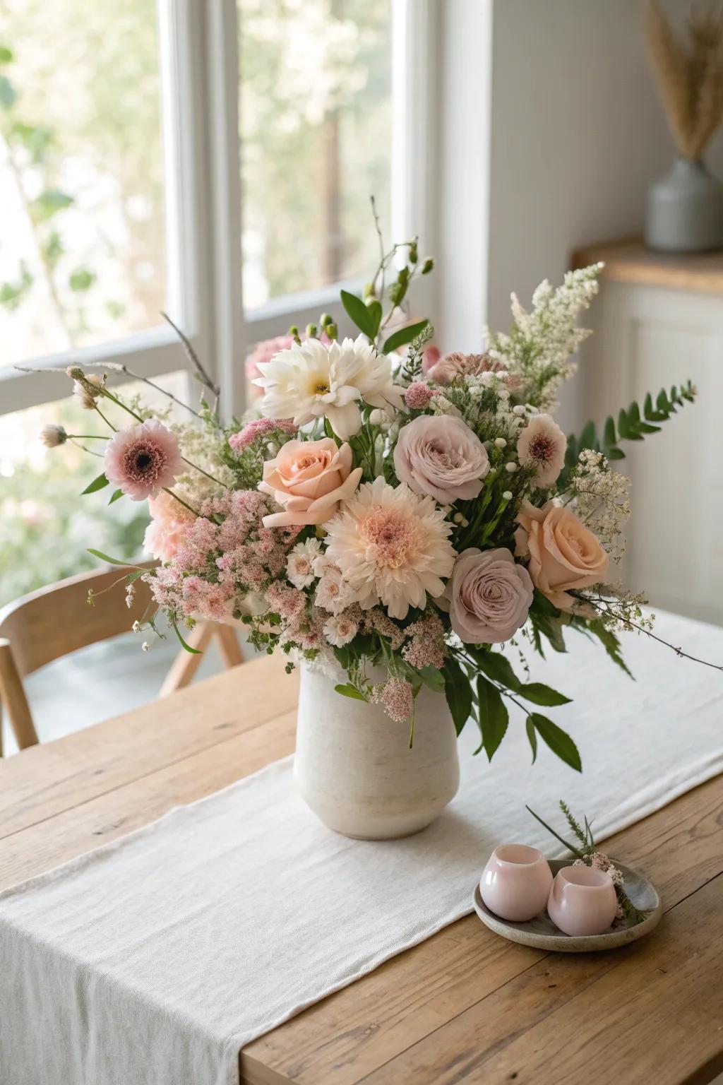 Monochromatic arrangements offer a timeless elegance that's perfect for refined birthday celebrations.